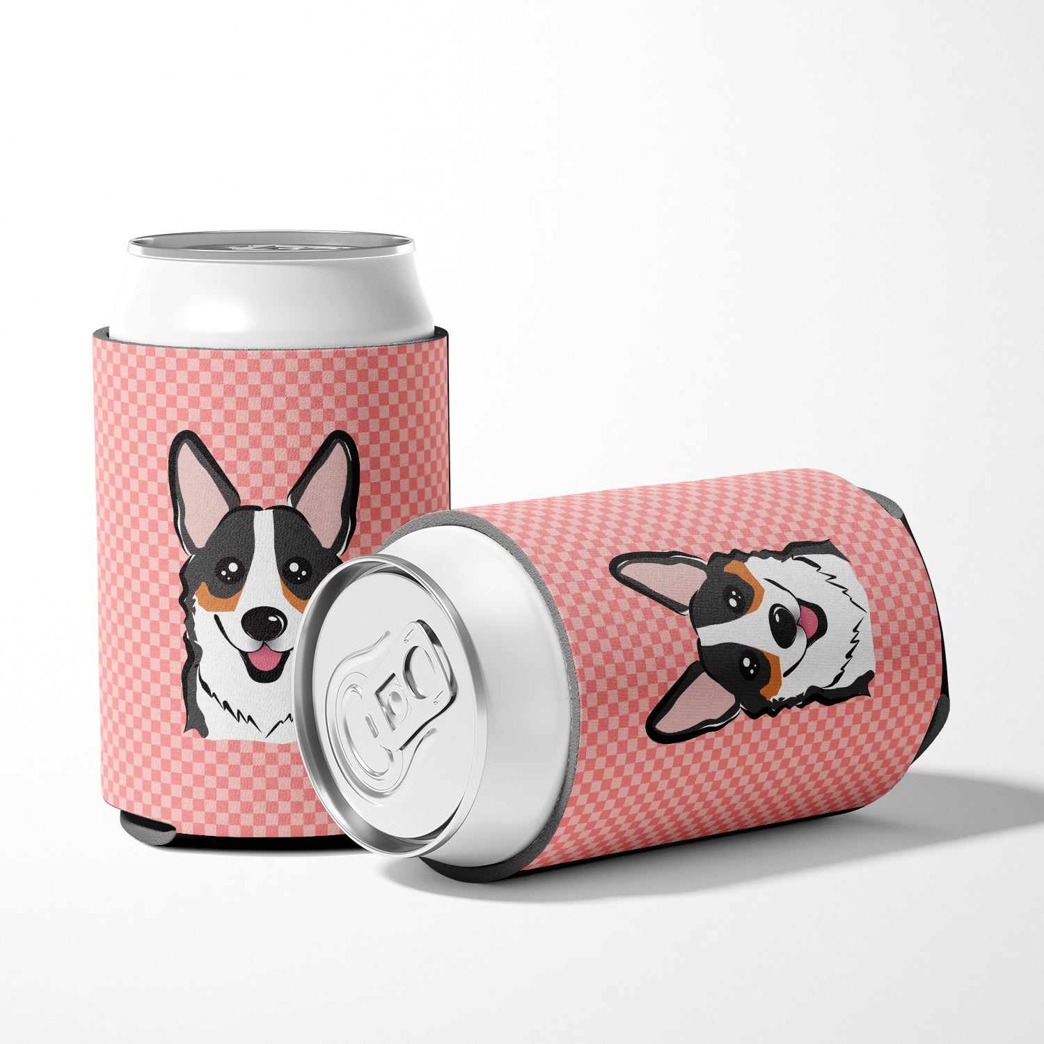 Checkerboard Pink Corgi Can or Bottle Hugger BB1255CC.