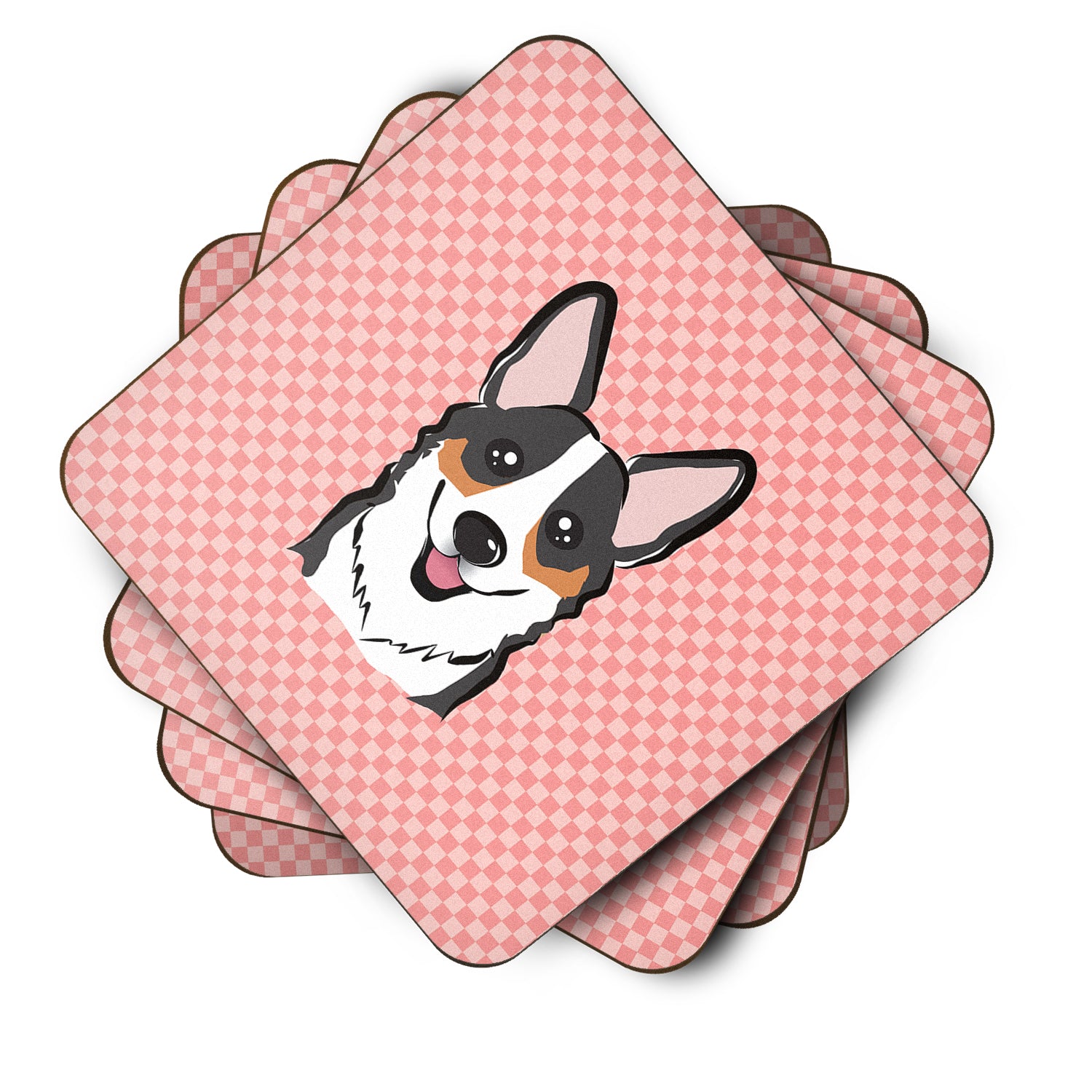 Set of 4 Checkerboard Pink Corgi Foam Coasters BB1255FC - the-store.com