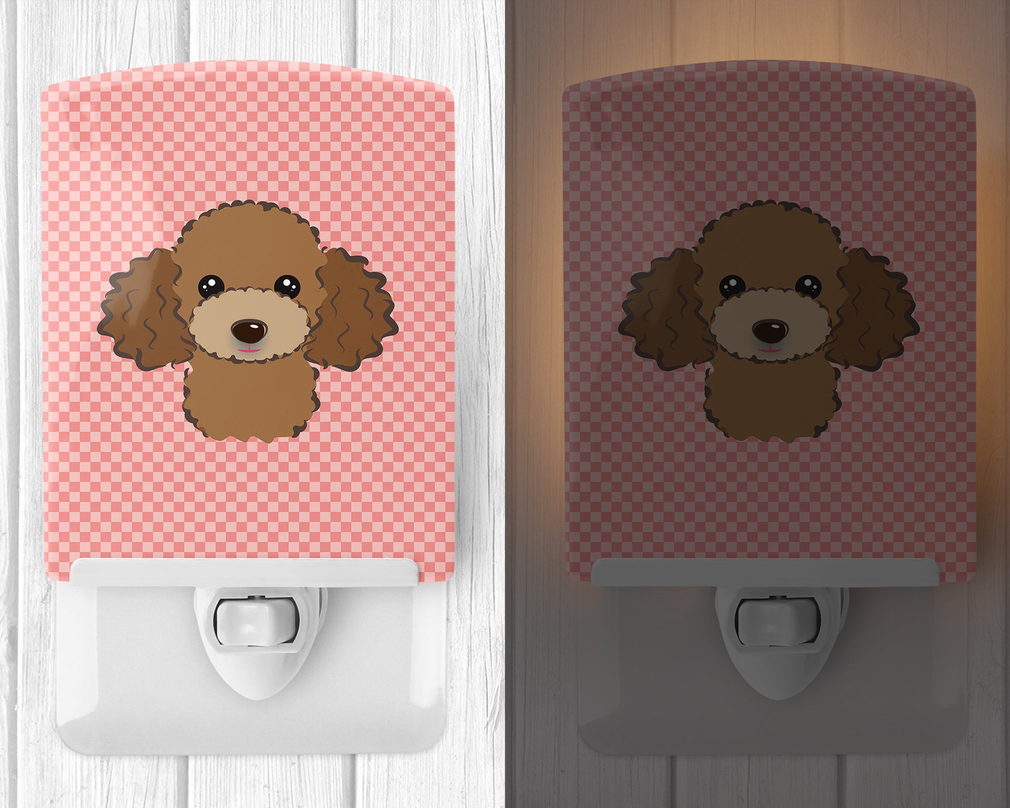 Checkerboard Pink Chocolate Brown Poodle Ceramic Night Light BB1256CNL - the-store.com
