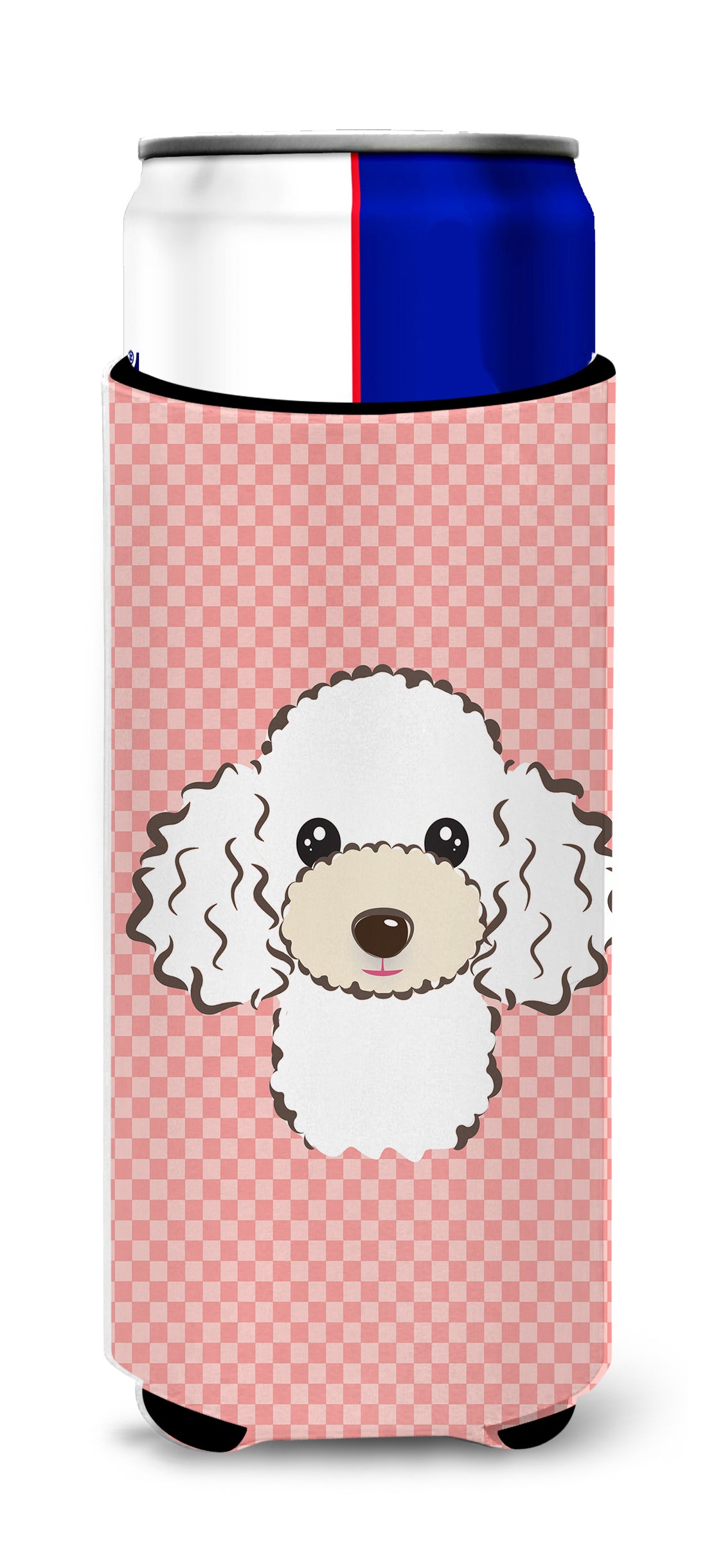 Checkerboard Pink White Poodle Ultra Beverage Insulators for slim cans BB1257MUK.