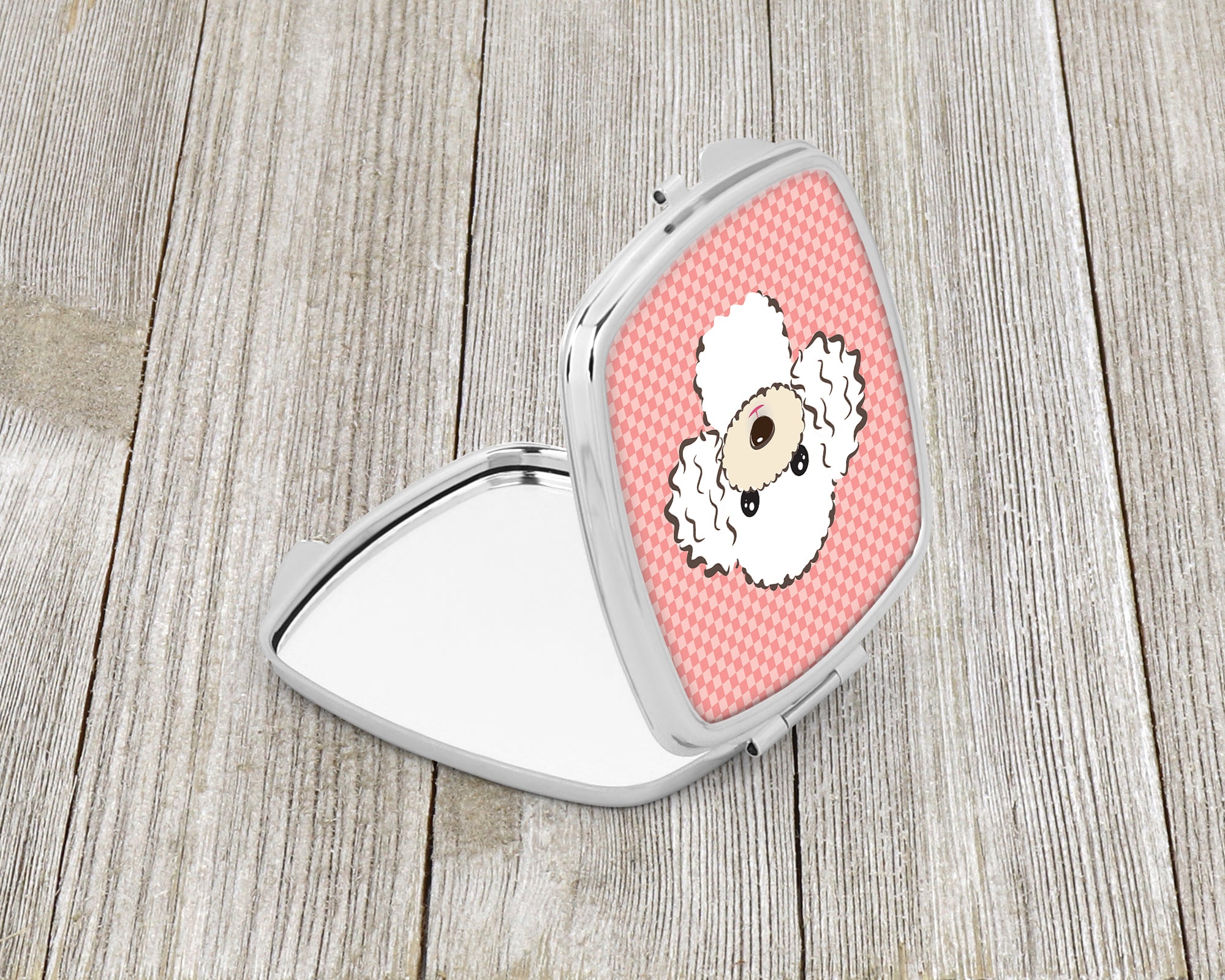 Checkerboard Pink White Poodle Compact Mirror BB1257SCM  the-store.com.