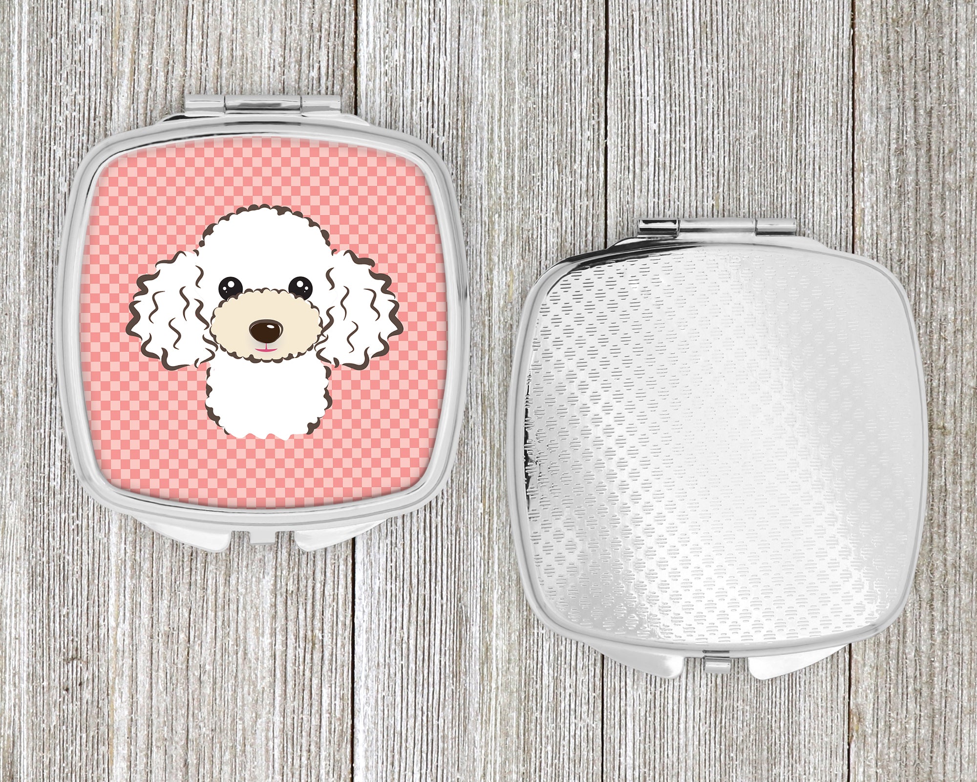 Checkerboard Pink White Poodle Compact Mirror BB1257SCM  the-store.com.