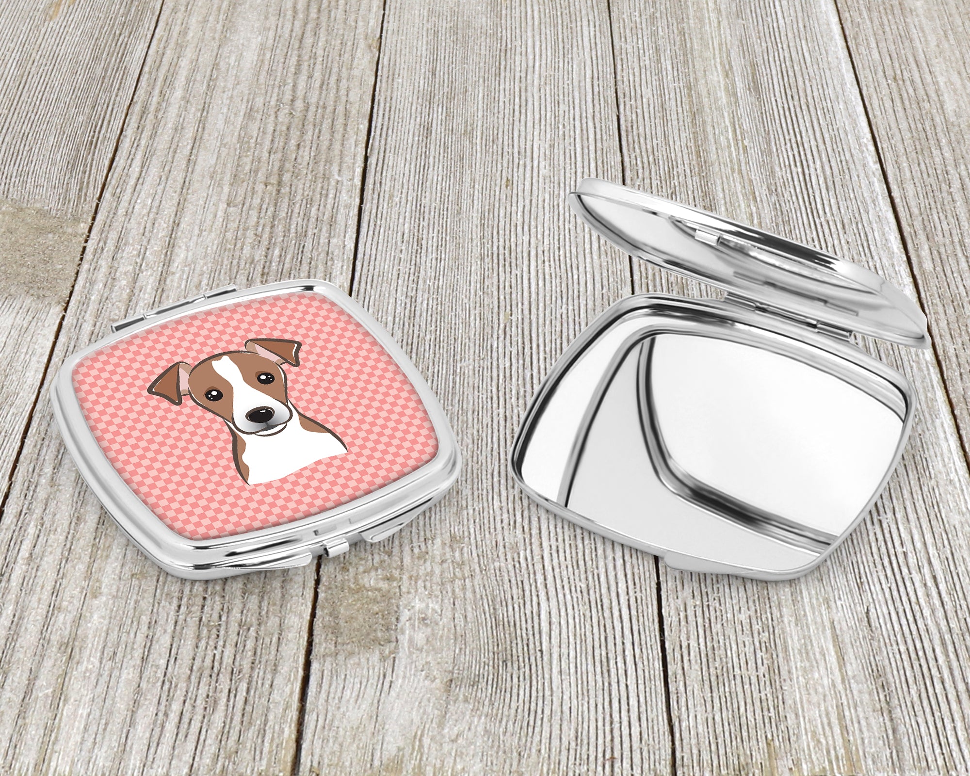 Checkerboard Pink Jack Russell Terrier Compact Mirror BB1260SCM  the-store.com.