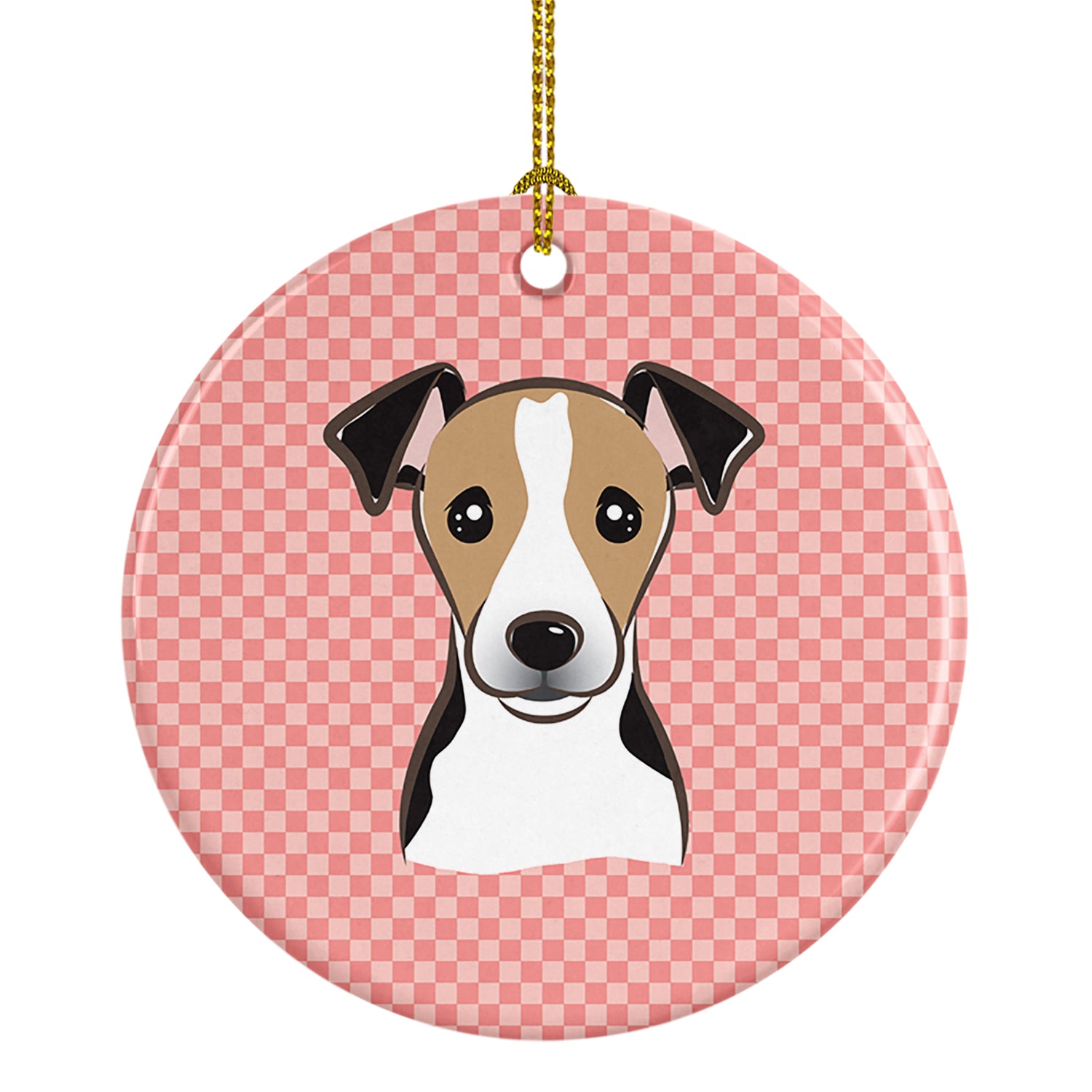 Checkerboard Pink Jack Russell Terrier Ceramic Ornament BB1261CO1 - the-store.com