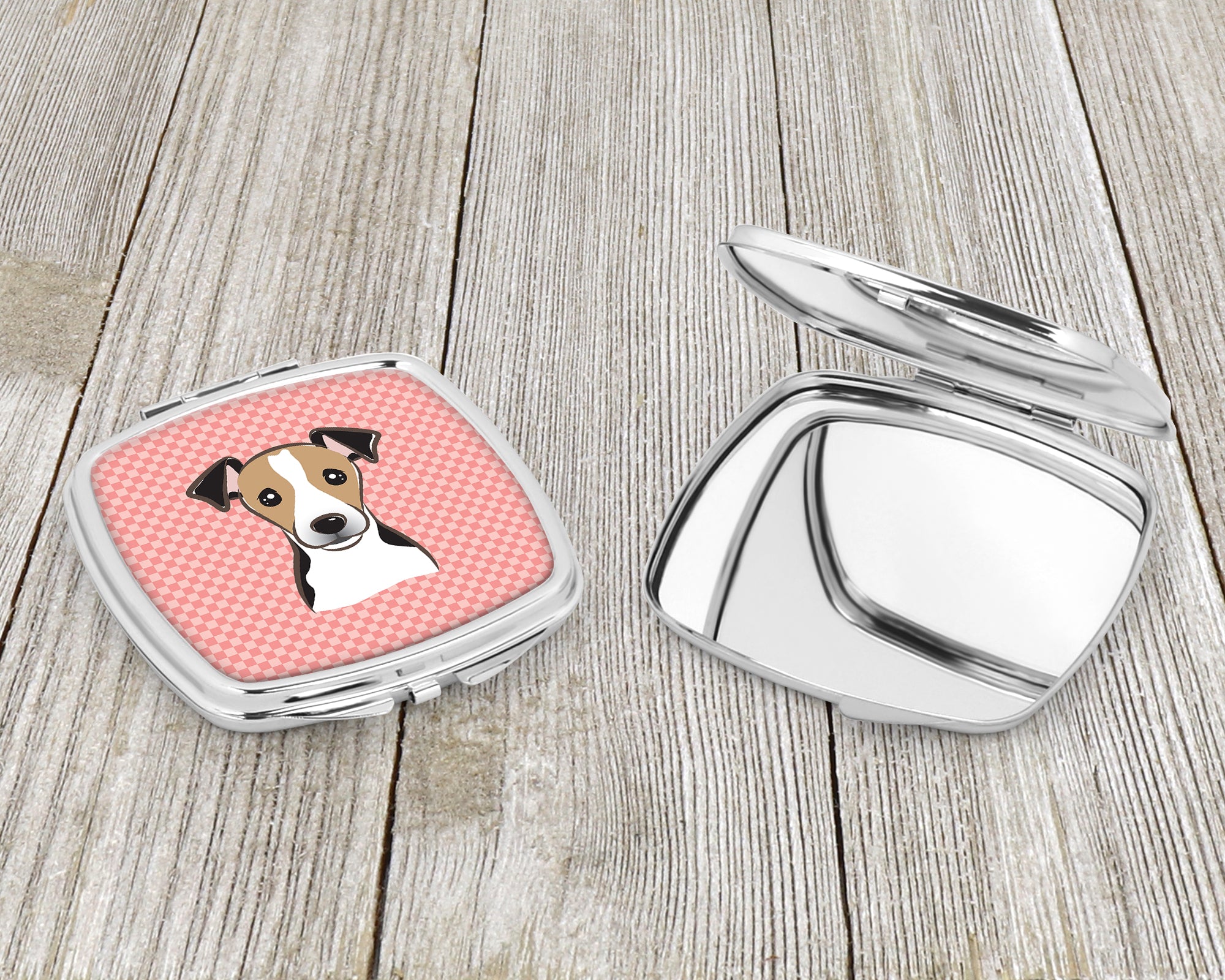 Checkerboard Pink Jack Russell Terrier Compact Mirror BB1261SCM  the-store.com.