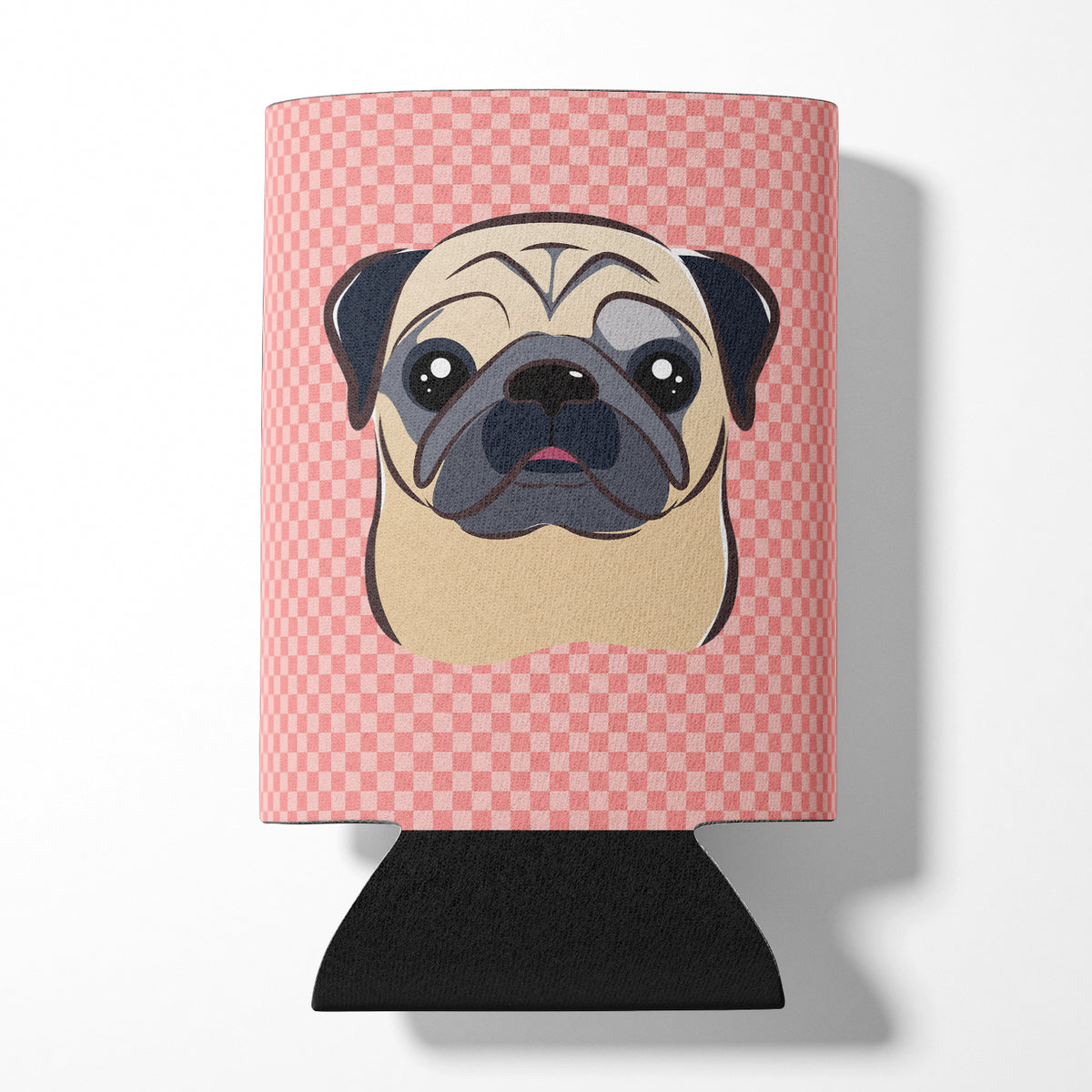 Checkerboard Pink Fawn Pug Can or Bottle Hugger BB1262CC.