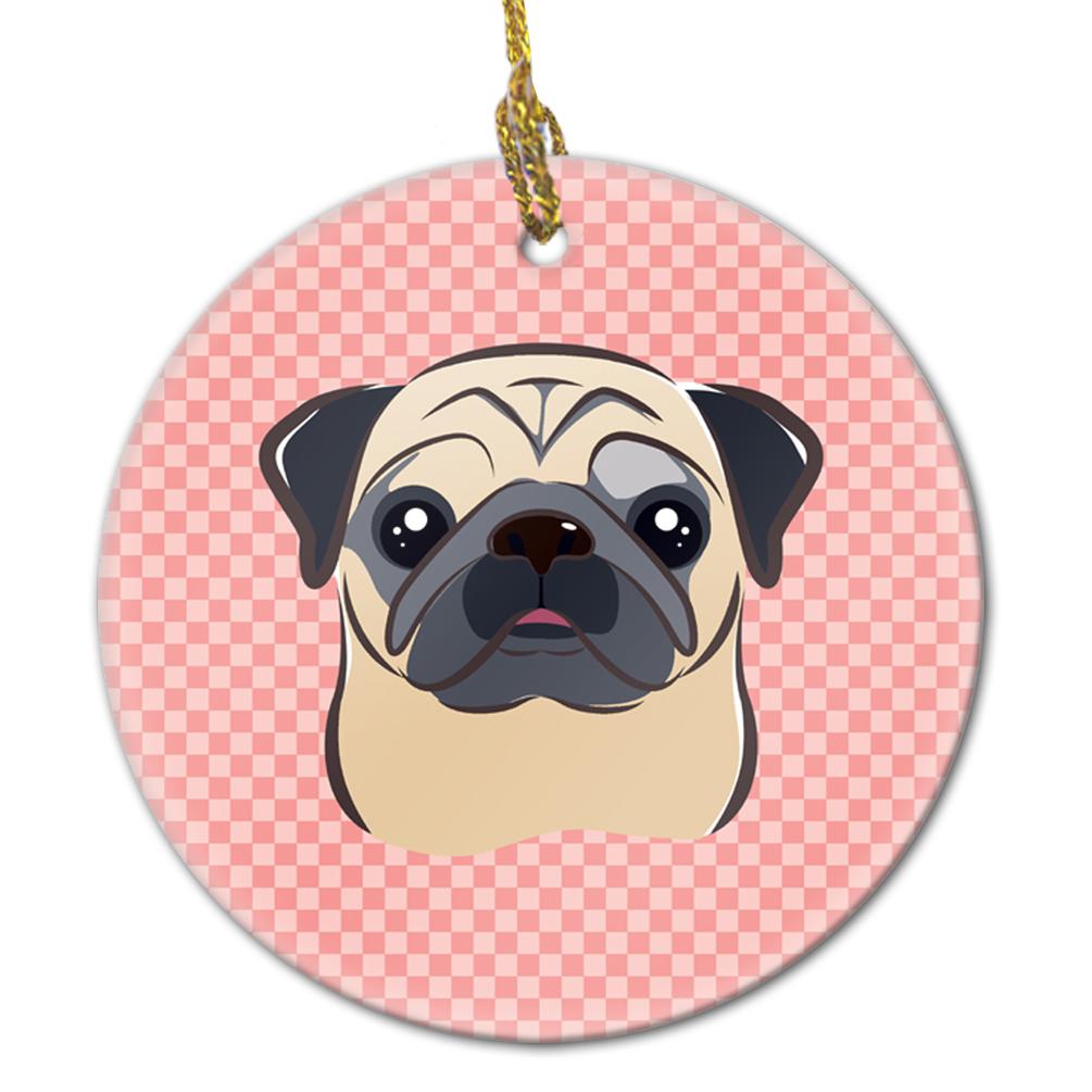 Checkerboard Pink Fawn Pug Ceramic Ornament BB1262CO1 by Caroline's Treasures