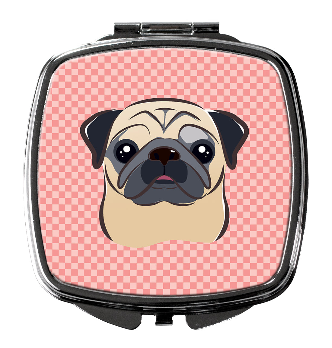 Checkerboard Pink Fawn Pug Compact Mirror BB1262SCM  the-store.com.