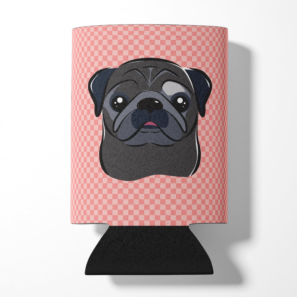 Checkerboard Pink Black Pug Can or Bottle Hugger BB1263CC.