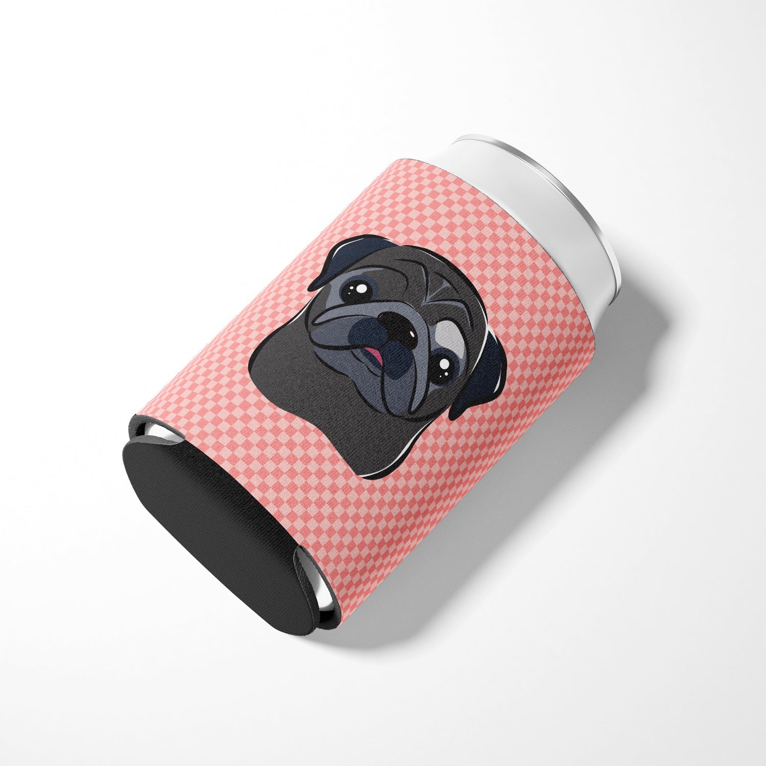 Checkerboard Pink Black Pug Can or Bottle Hugger BB1263CC.