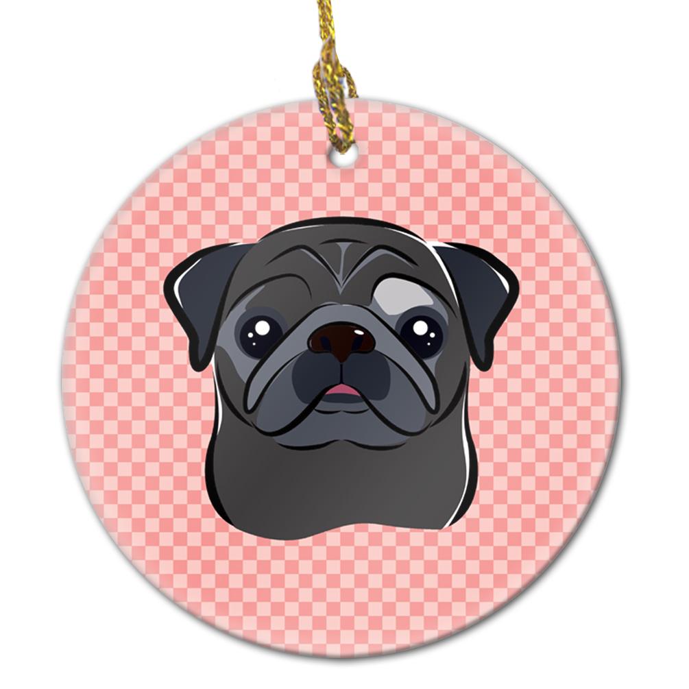 Checkerboard Pink Black Pug Ceramic Ornament BB1263CO1 by Caroline's Treasures