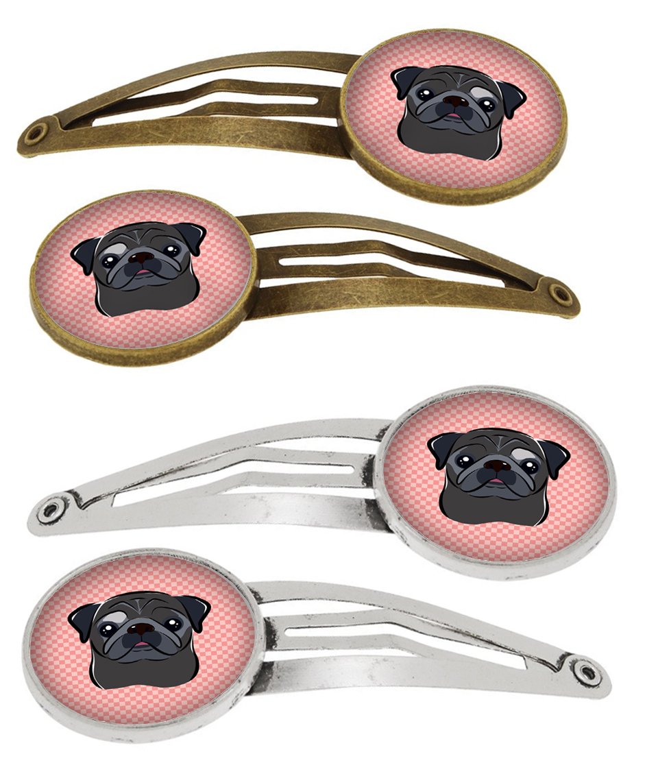 Checkerboard Pink Black Pug Set of 4 Barrettes Hair Clips BB1263HCS4 by Caroline's Treasures