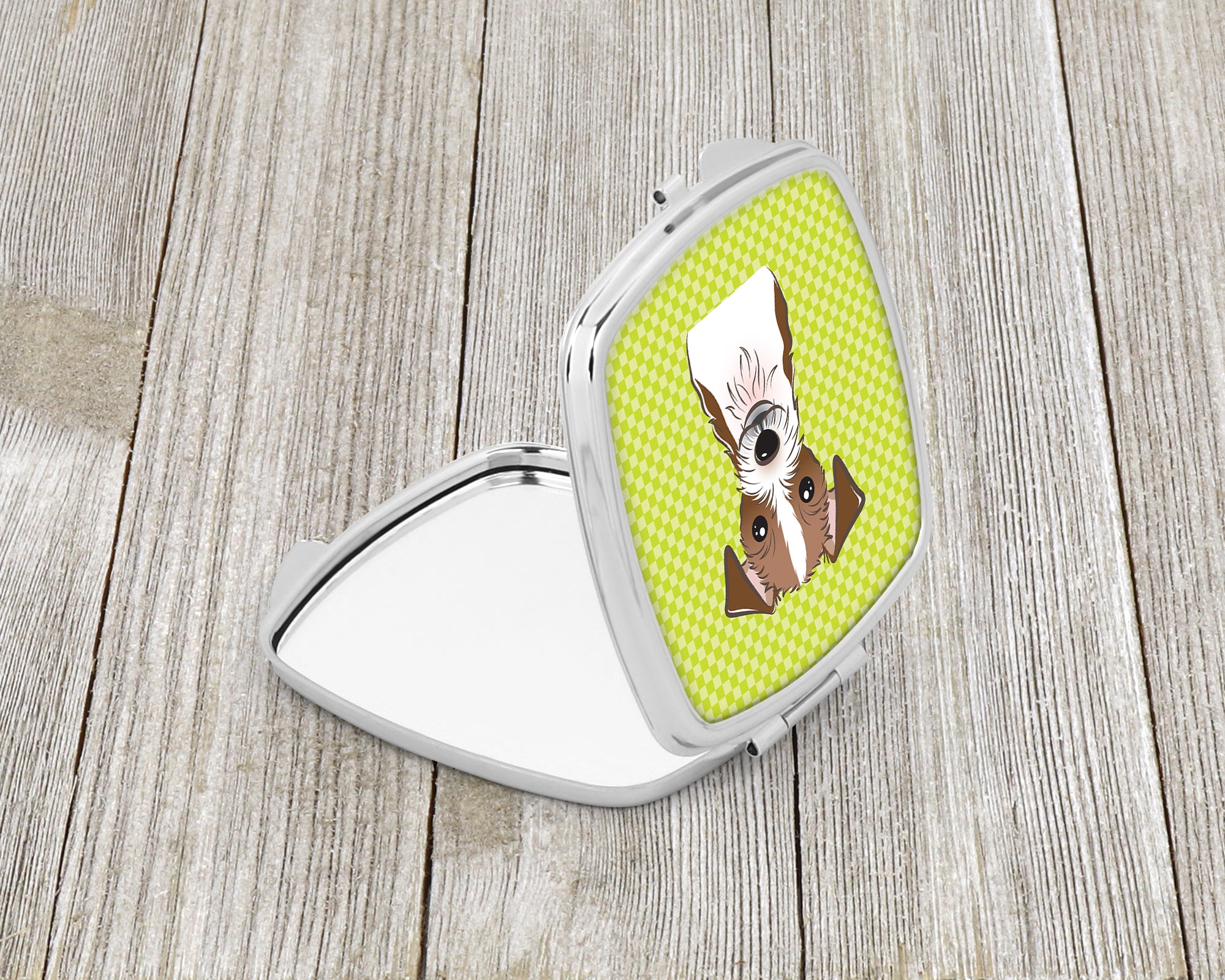 Checkerboard Lime Green Jack Russell Terrier Compact Mirror BB1264SCM  the-store.com.