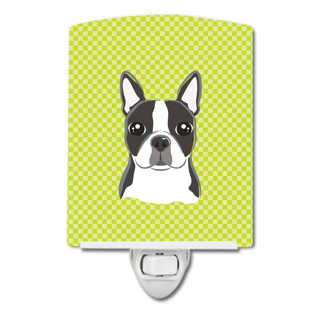 Checkerboard Lime Green Boston Terrier Ceramic Night Light BB1265CNL - the-store.com