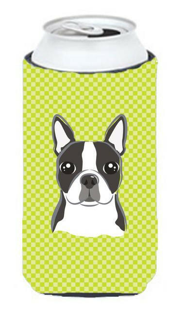 Checkerboard Lime Green Boston Terrier Tall Boy Beverage Insulator Hugger BB1265TBC by Caroline&#39;s Treasures