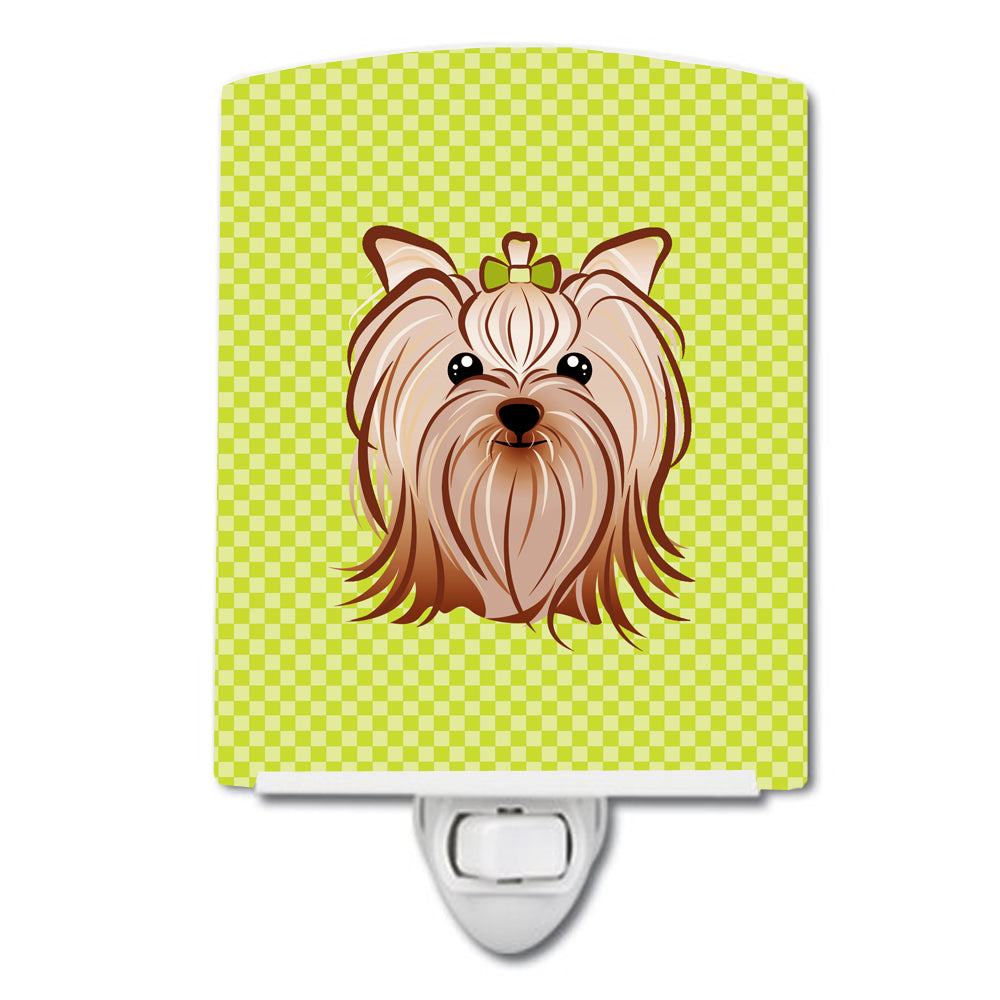 Checkerboard Lime Green Yorkie Yorkishire Terrier Ceramic Night Light BB1266CNL - the-store.com