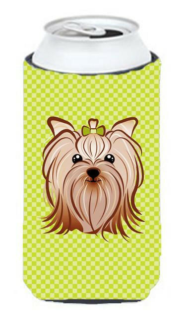 Checkerboard Lime Green Yorkie Yorkshire Terrier Tall Boy Beverage Insulator Hugger by Caroline&#39;s Treasures