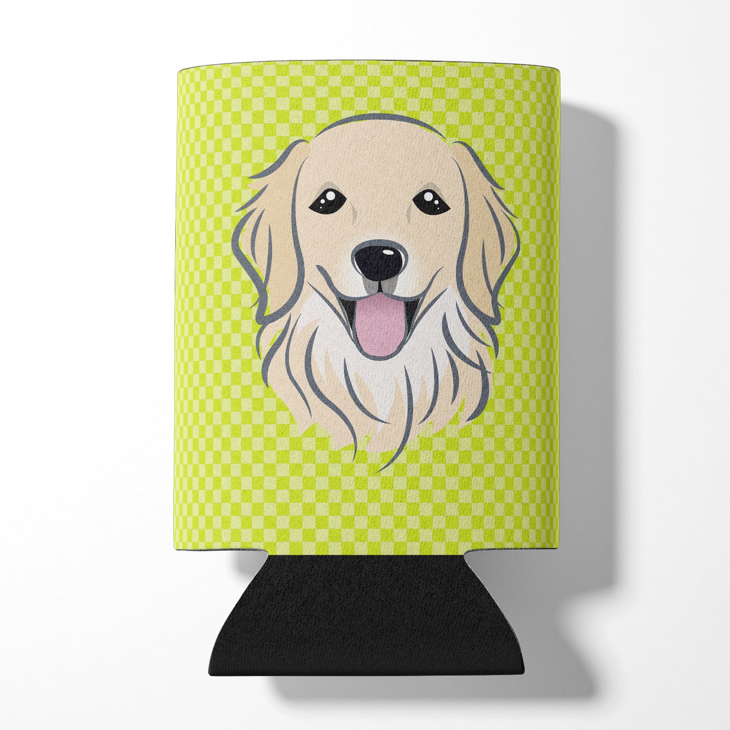 Checkerboard Lime Green Golden Retriever Can or Bottle Hugger BB1267CC.