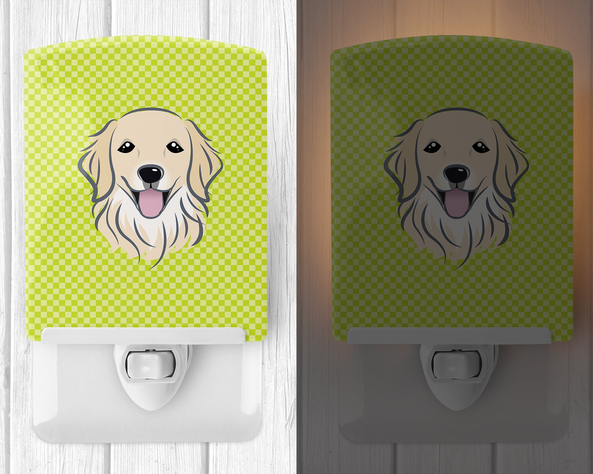 Checkerboard Lime Green Golden Retriever Ceramic Night Light BB1267CNL - the-store.com