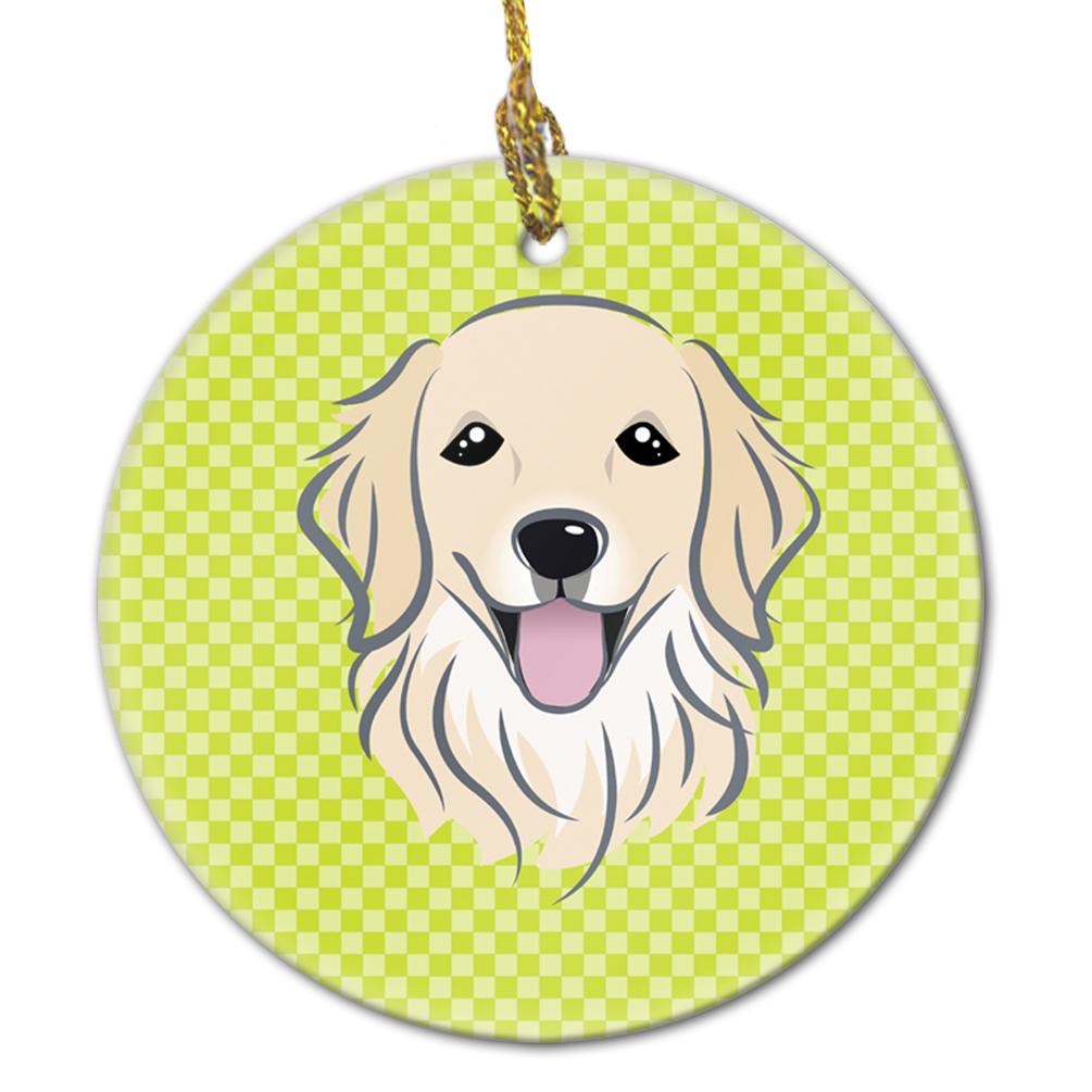 Checkerboard Lime Green Golden Retriever Ceramic Ornament BB1267CO1 by Caroline's Treasures