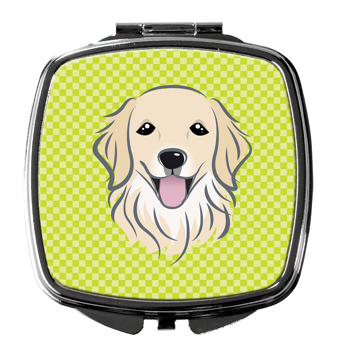 Checkerboard Lime Green Golden Retriever Compact Mirror BB1267SCM  the-store.com.