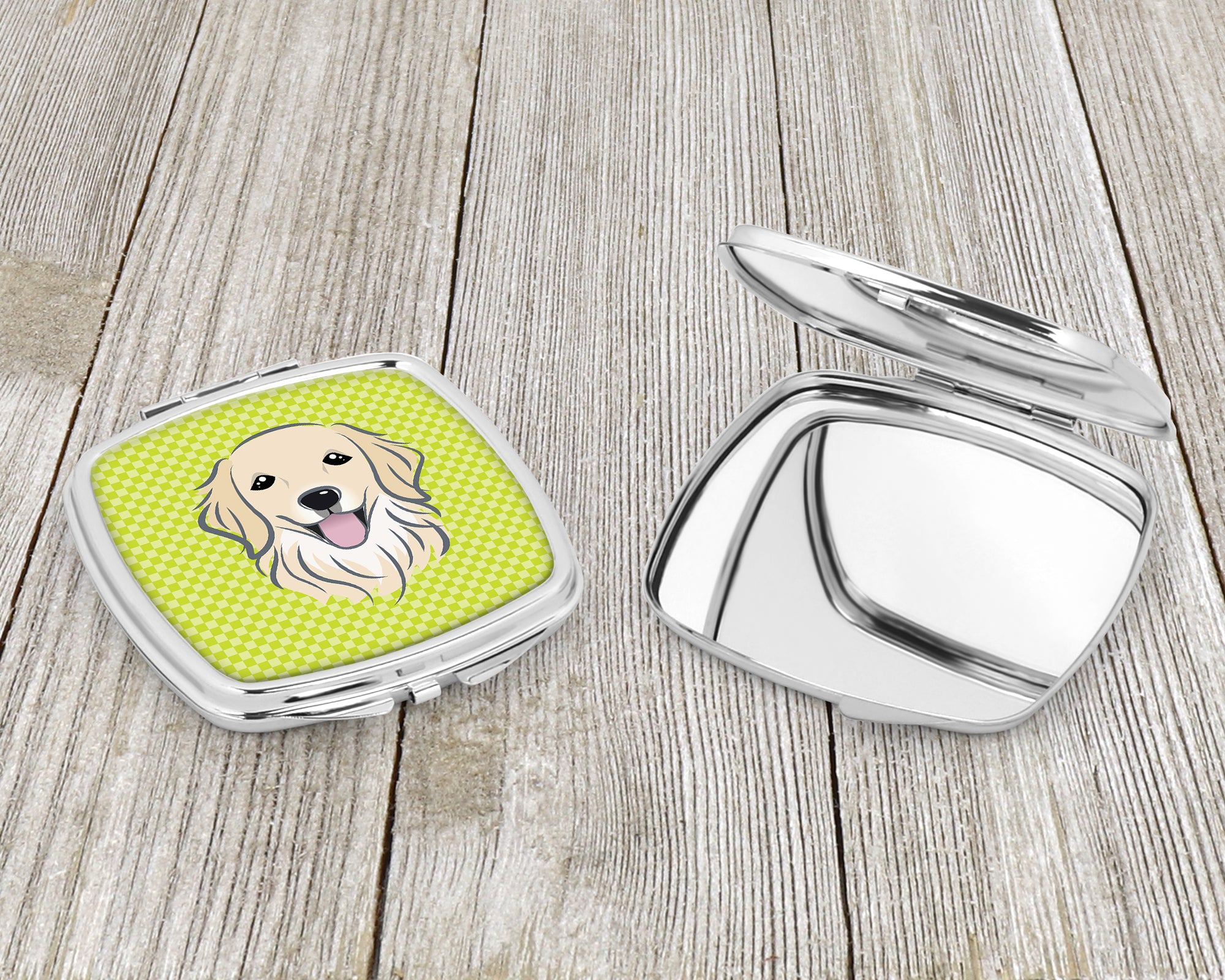 Checkerboard Lime Green Golden Retriever Compact Mirror BB1267SCM  the-store.com.