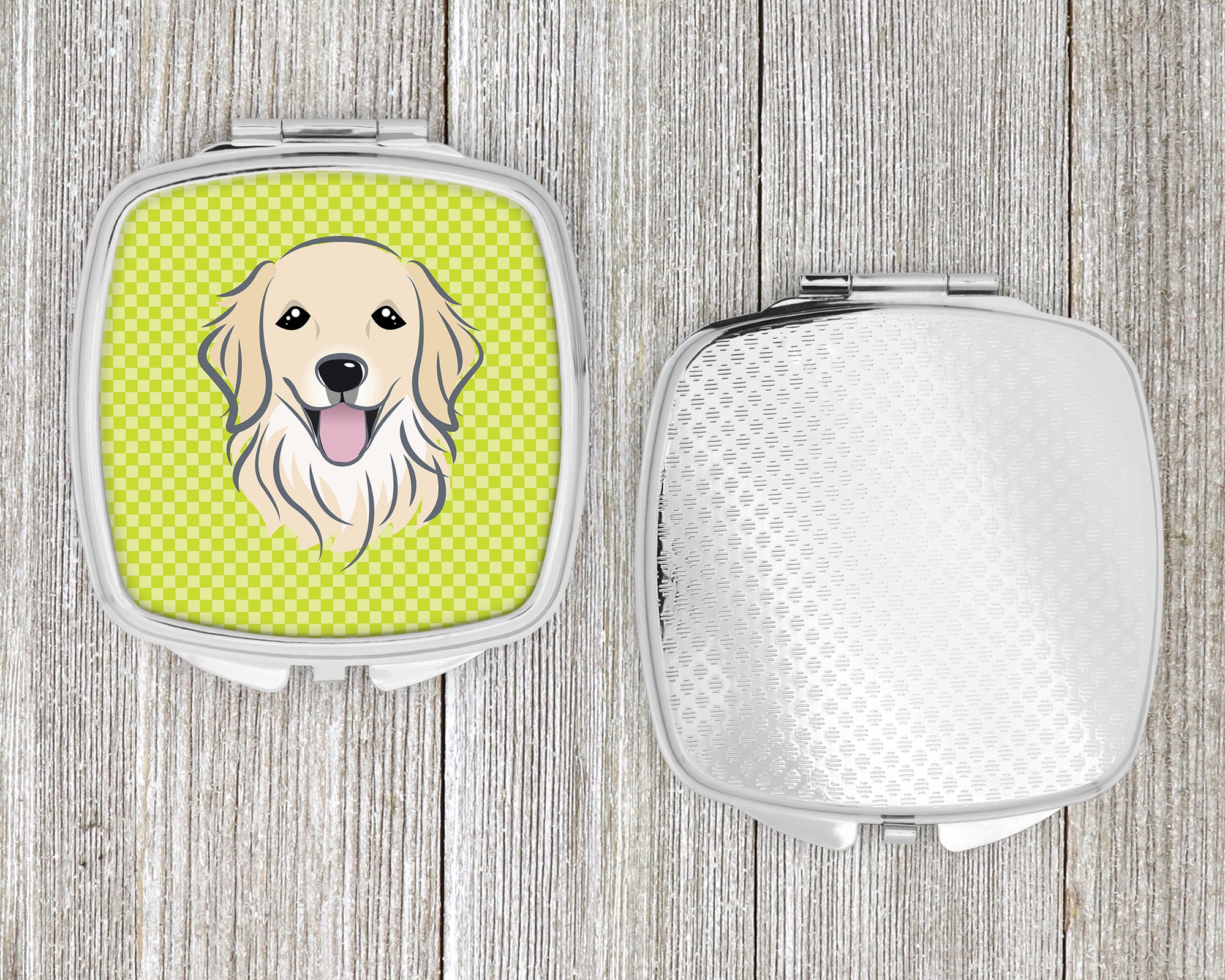 Checkerboard Lime Green Golden Retriever Compact Mirror BB1267SCM  the-store.com.