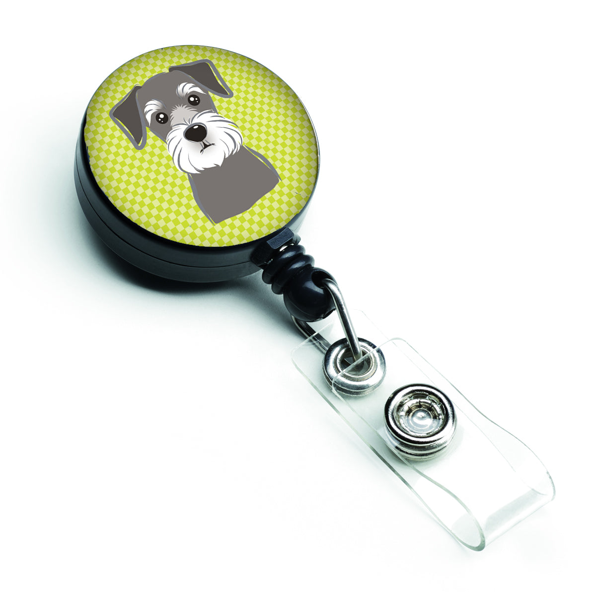 Checkerboard Lime Green Schnauzer Retractable Badge Reel BB1268BR.