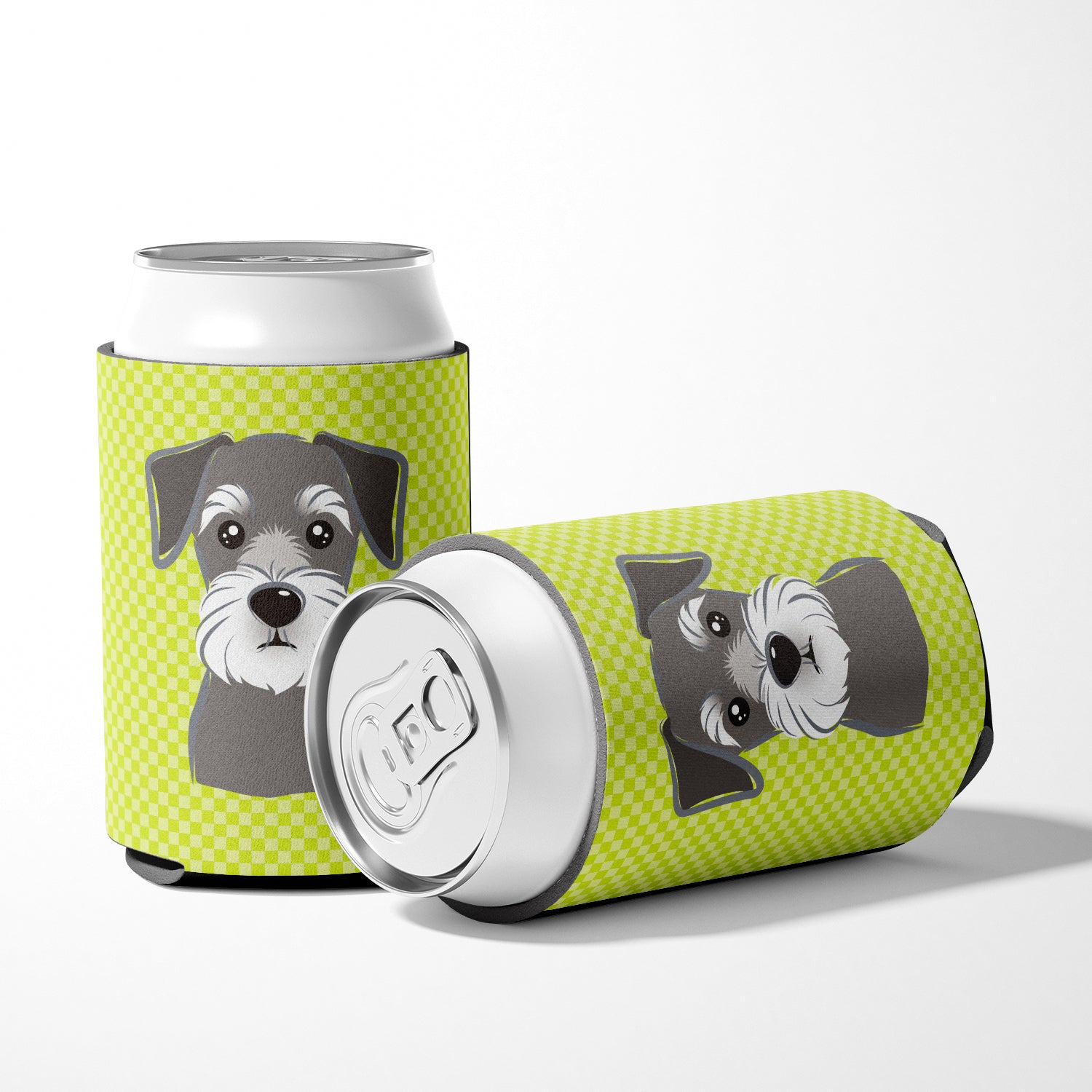 Checkerboard Lime Green Schnauzer Can or Bottle Hugger BB1268CC.