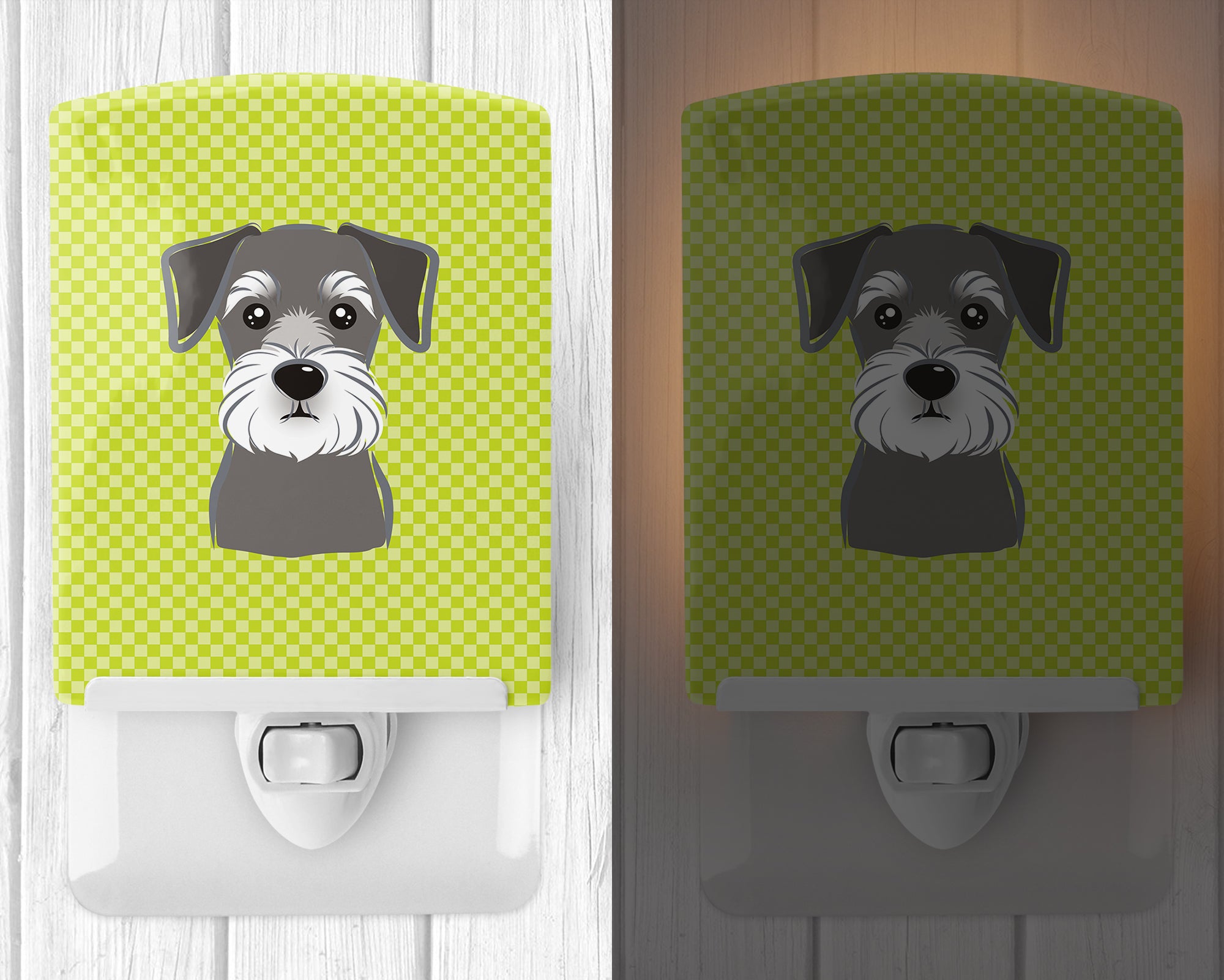 Checkerboard Lime Green Schnauzer Ceramic Night Light BB1268CNL - the-store.com