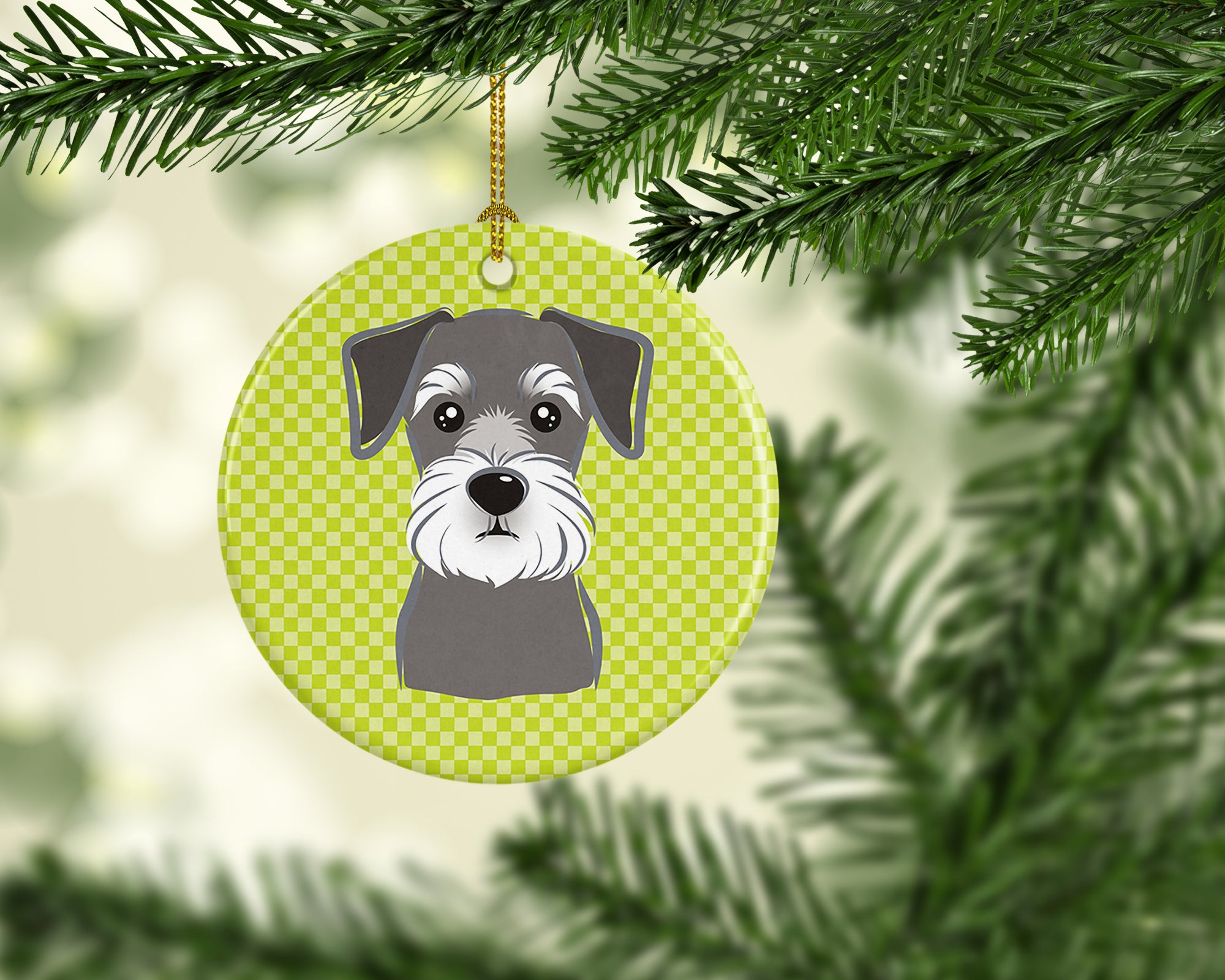 Checkerboard Lime Green Schnauzer Ceramic Ornament BB1268CO1 - the-store.com