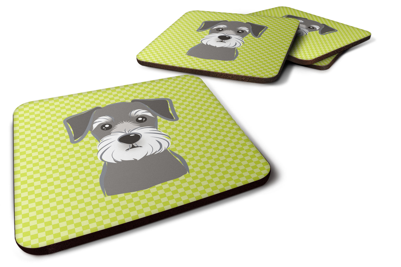 Set of 4 Checkerboard Lime Green Schnauzer Foam Coasters BB1268FC - the-store.com