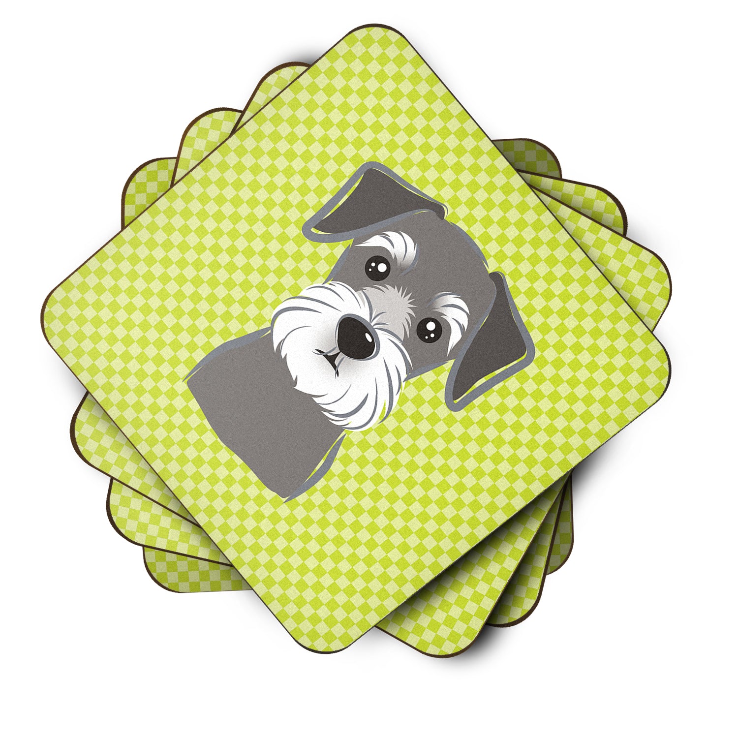 Set of 4 Checkerboard Lime Green Schnauzer Foam Coasters BB1268FC - the-store.com