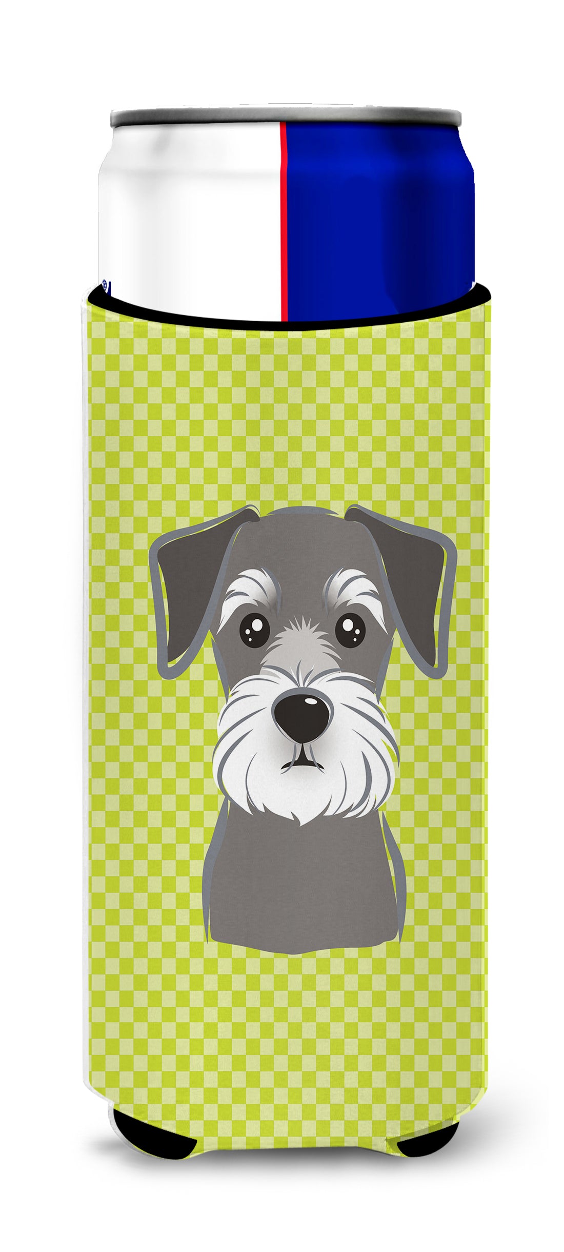 Checkerboard Lime Green Schnauzer Ultra Beverage Insulators for slim cans BB1268MUK.