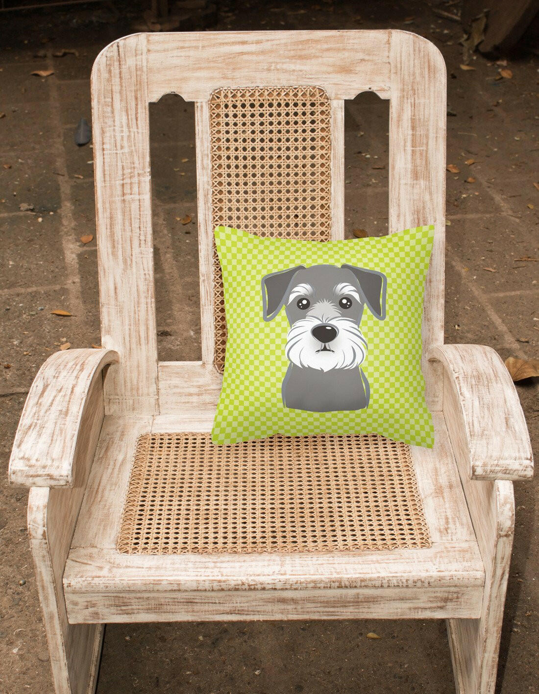 Checkerboard Lime Green Schnauzer Canvas Fabric Decorative Pillow BB1268PW1414 - the-store.com