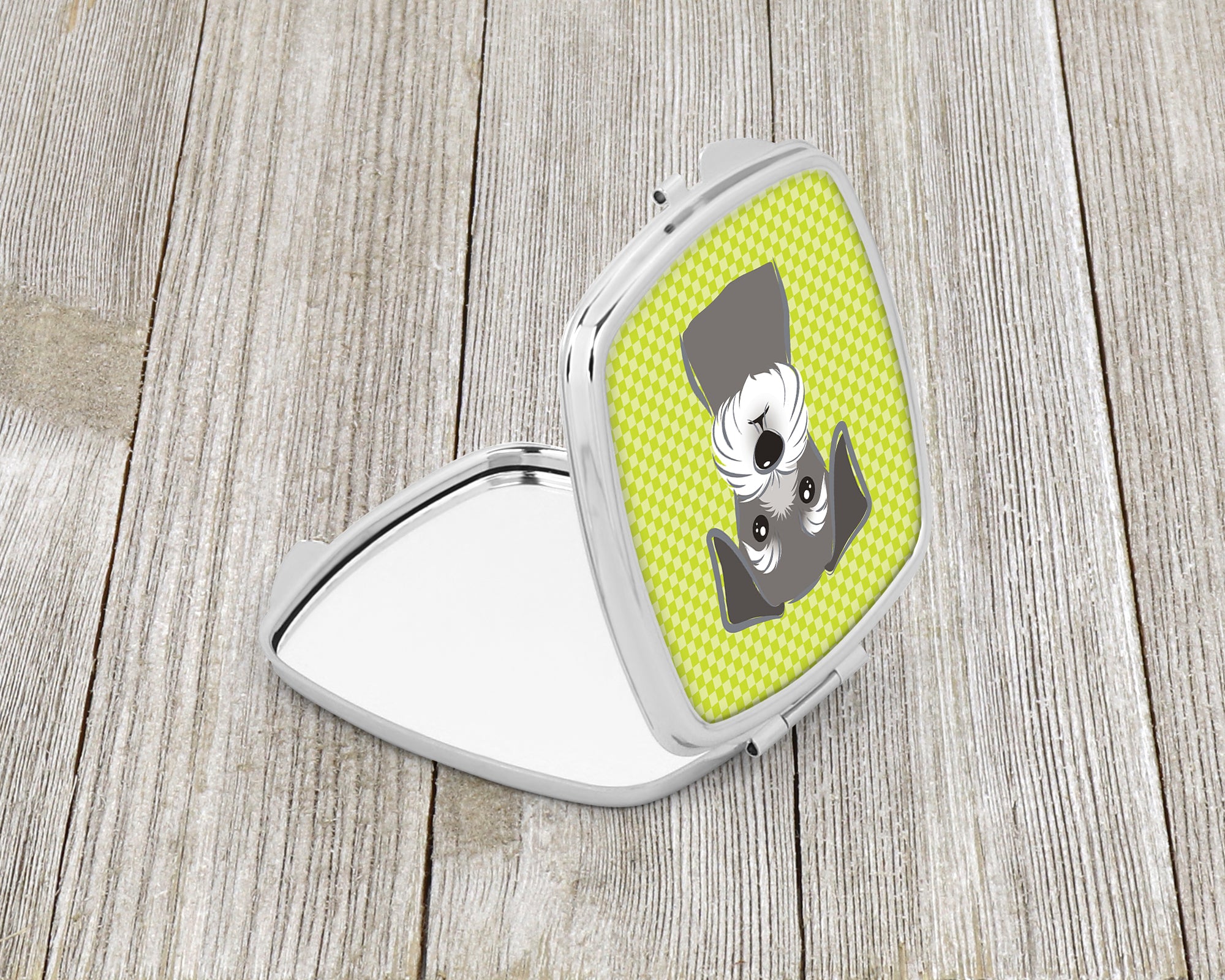 Checkerboard Lime Green Schnauzer Compact Mirror BB1268SCM  the-store.com.