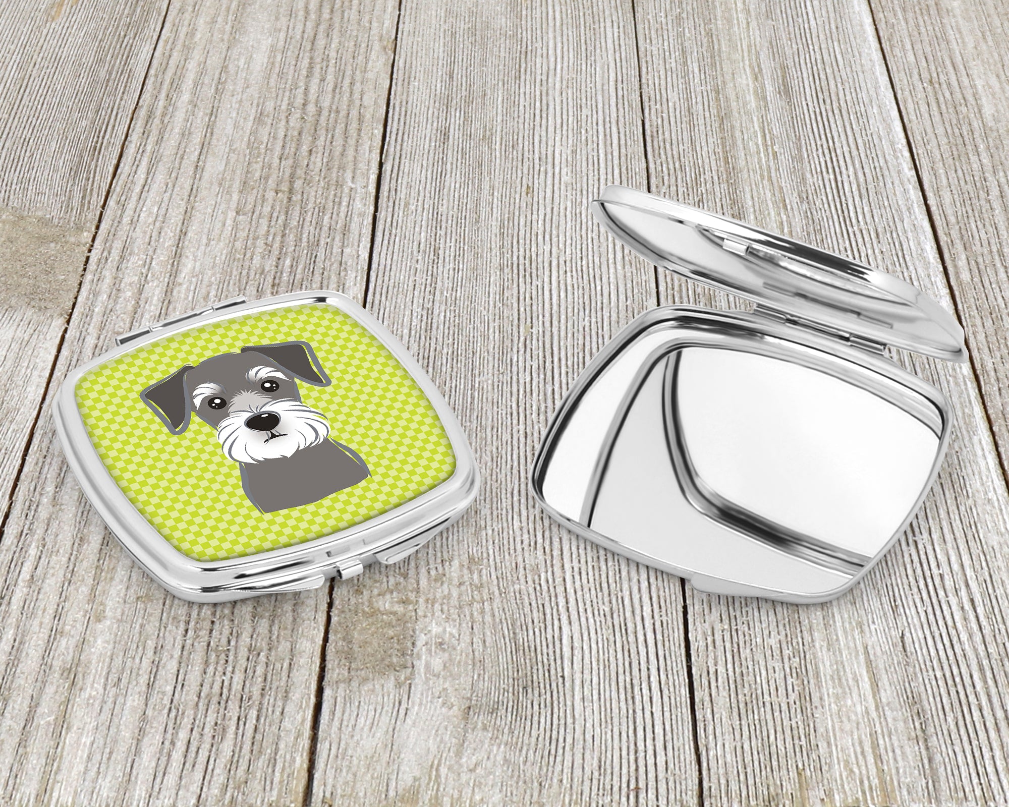 Checkerboard Lime Green Schnauzer Compact Mirror BB1268SCM  the-store.com.