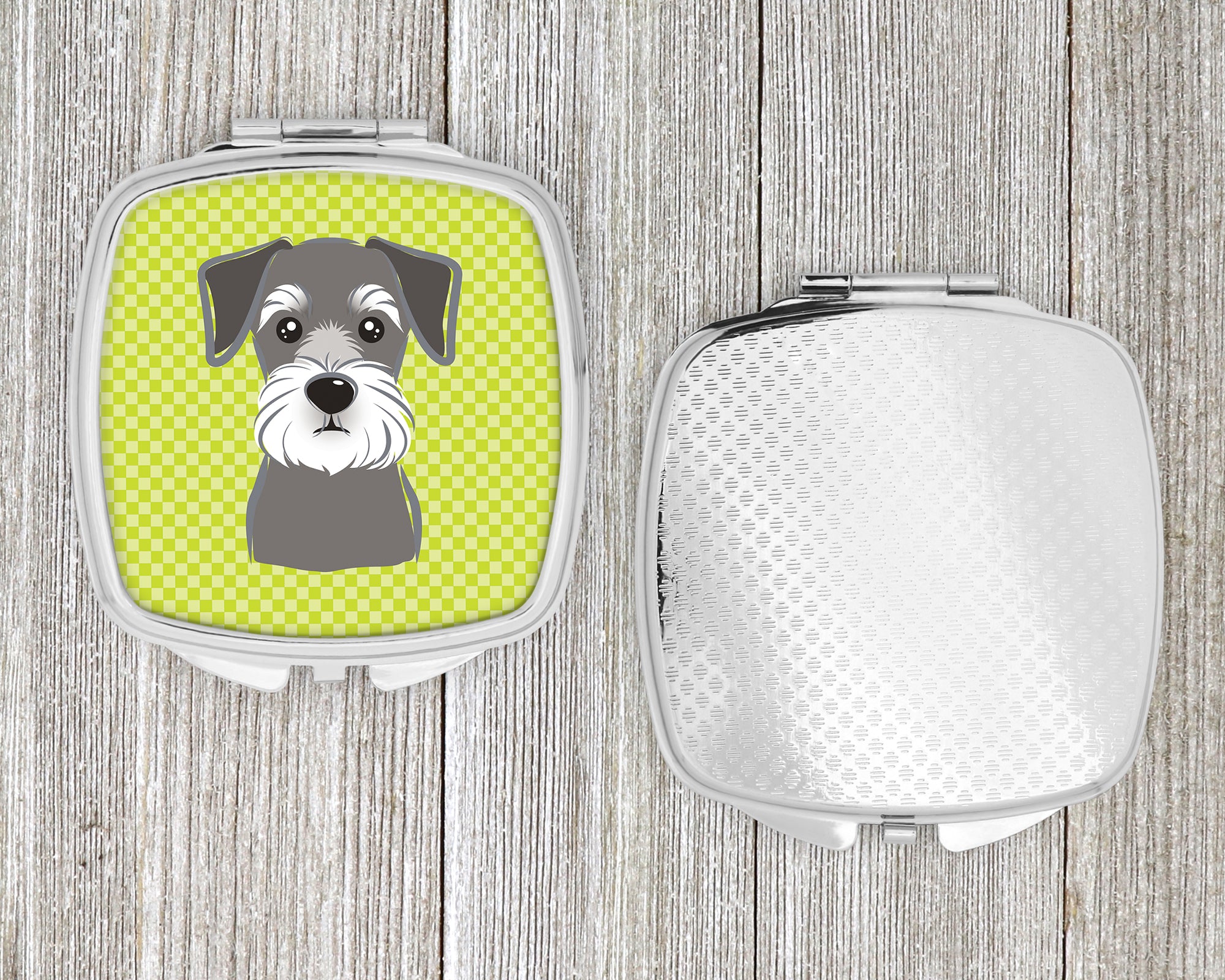 Checkerboard Lime Green Schnauzer Compact Mirror BB1268SCM  the-store.com.