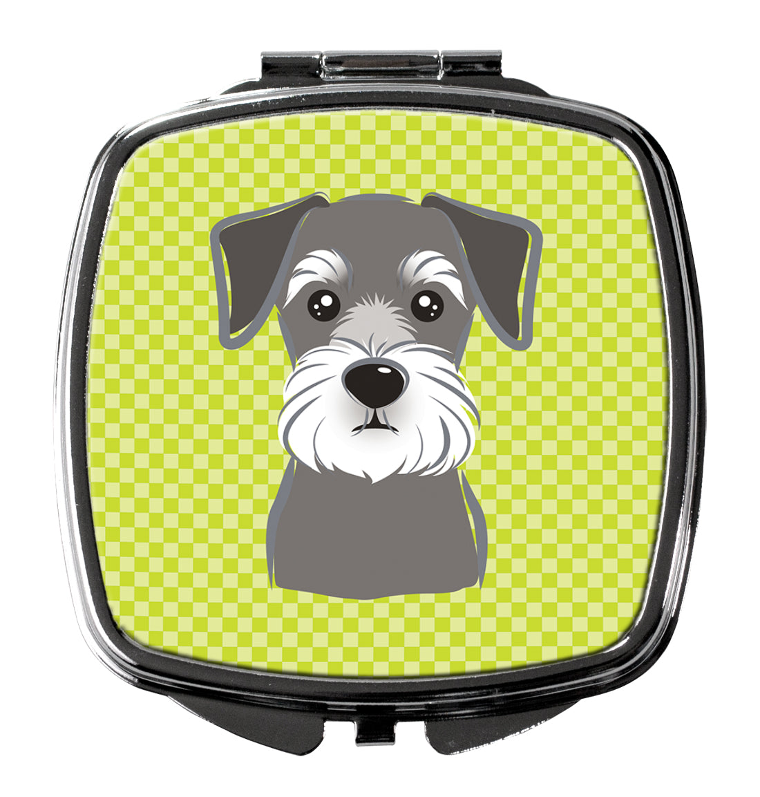 Checkerboard Lime Green Schnauzer Compact Mirror BB1268SCM  the-store.com.