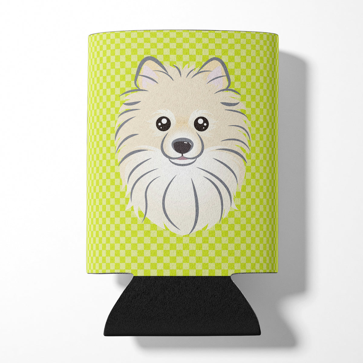 Checkerboard Lime Green Pomeranian Can or Bottle Hugger BB1269CC.