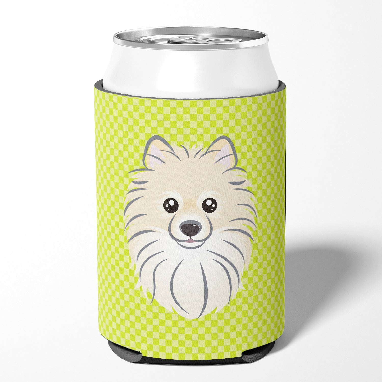 Checkerboard Lime Green Pomeranian Can or Bottle Hugger BB1269CC.