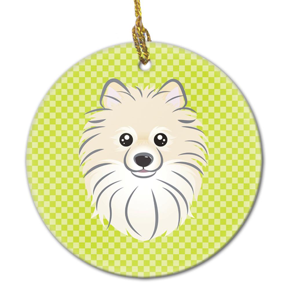 Checkerboard Lime Green Pomeranian Ceramic Ornament BB1269CO1 by Caroline&#39;s Treasures