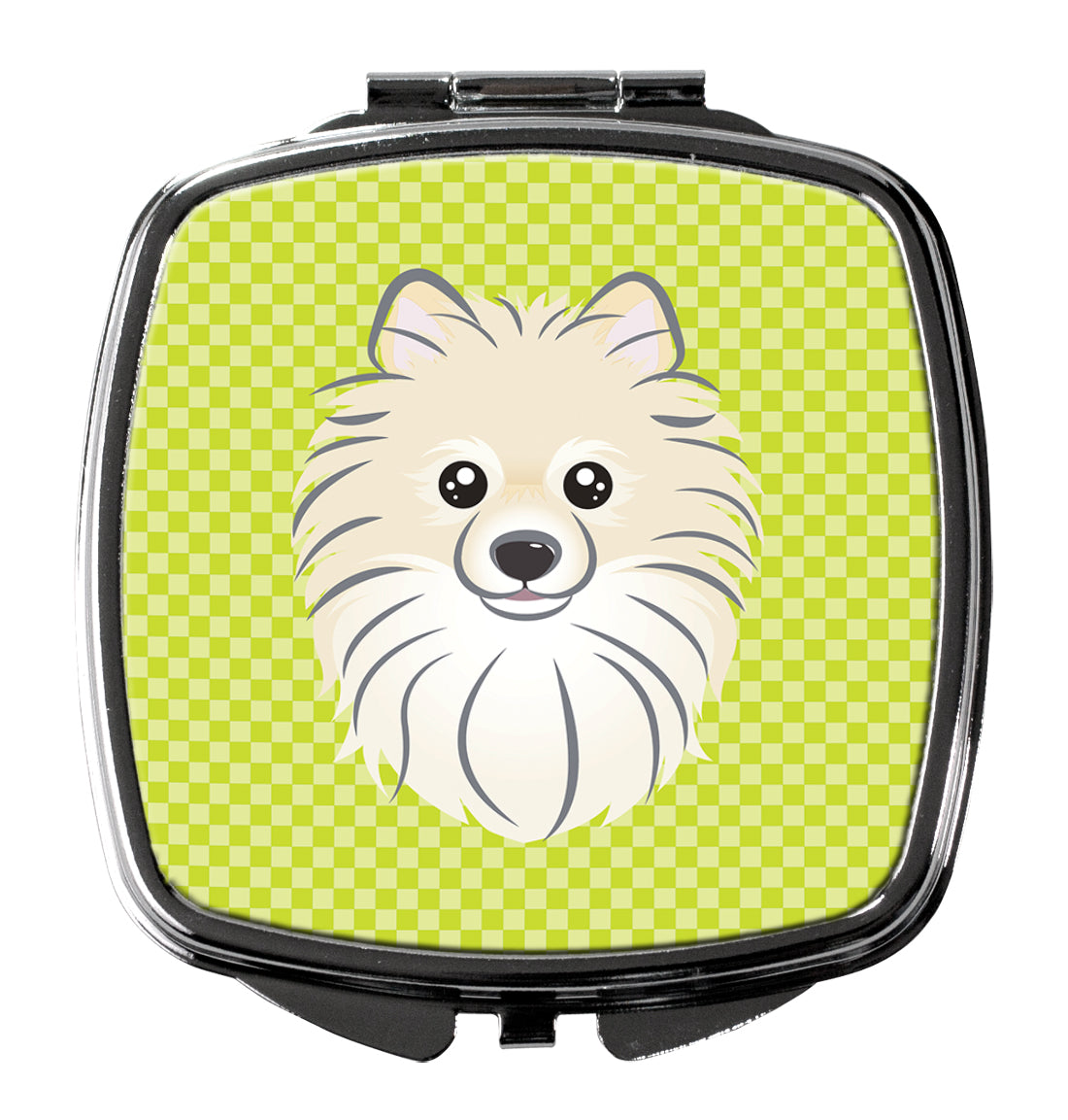 Checkerboard Lime Green Pomeranian Compact Mirror BB1269SCM  the-store.com.