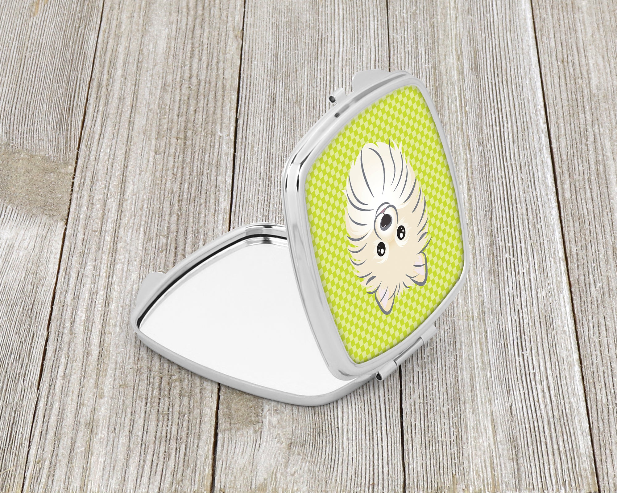 Checkerboard Lime Green Pomeranian Compact Mirror BB1269SCM  the-store.com.