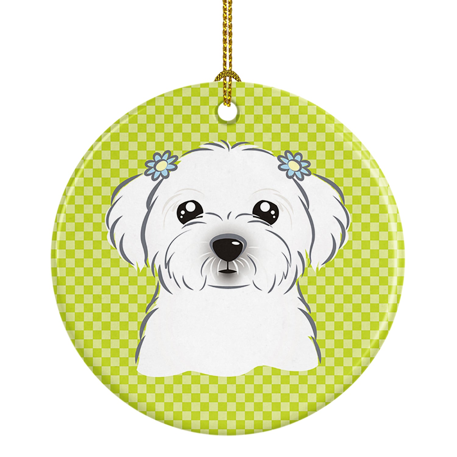 Checkerboard Lime Green Maltese Ceramic Ornament BB1270CO1 - the-store.com