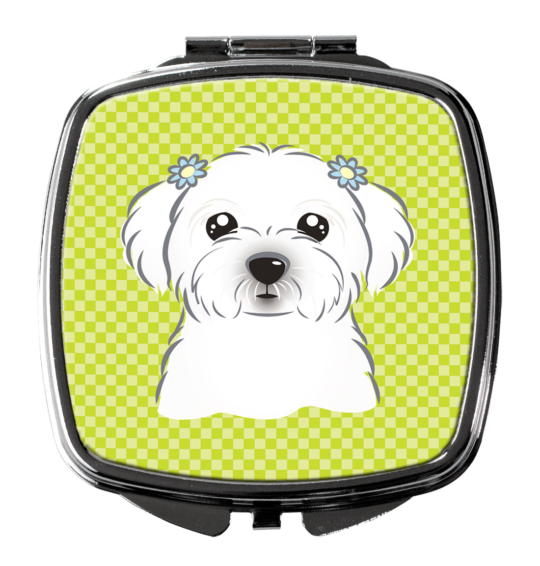 Checkerboard Lime Green Maltese Compact Mirror BB1270SCM  the-store.com.