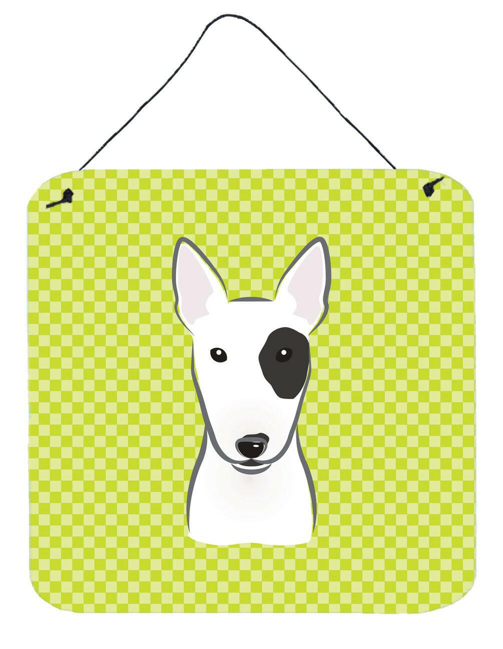 Checkerboard Lime Green Bull Terrier Wall or Door Hanging Prints BB1271DS66 by Caroline&#39;s Treasures