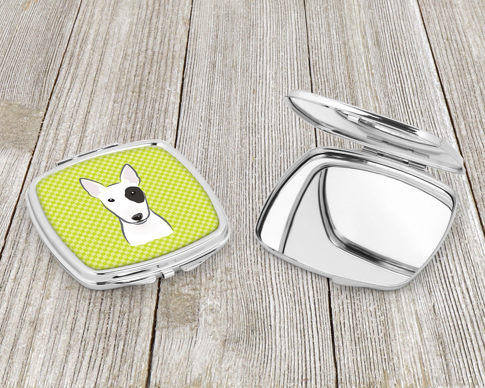 Checkerboard Lime Green Bull Terrier Compact Mirror BB1271SCM  the-store.com.