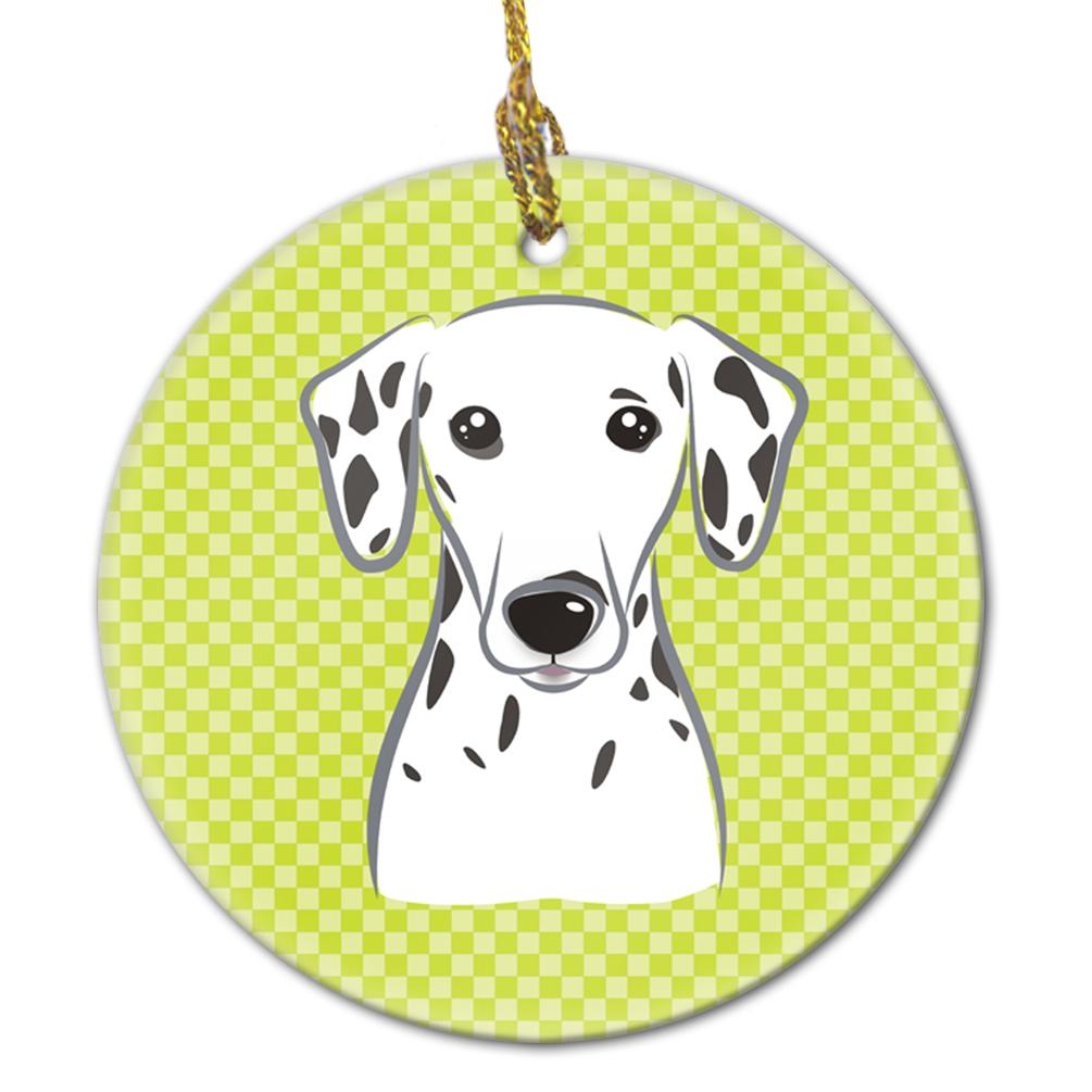 Checkerboard Lime Green Dalmatian Ceramic Ornament BB1272CO1 by Caroline's Treasures