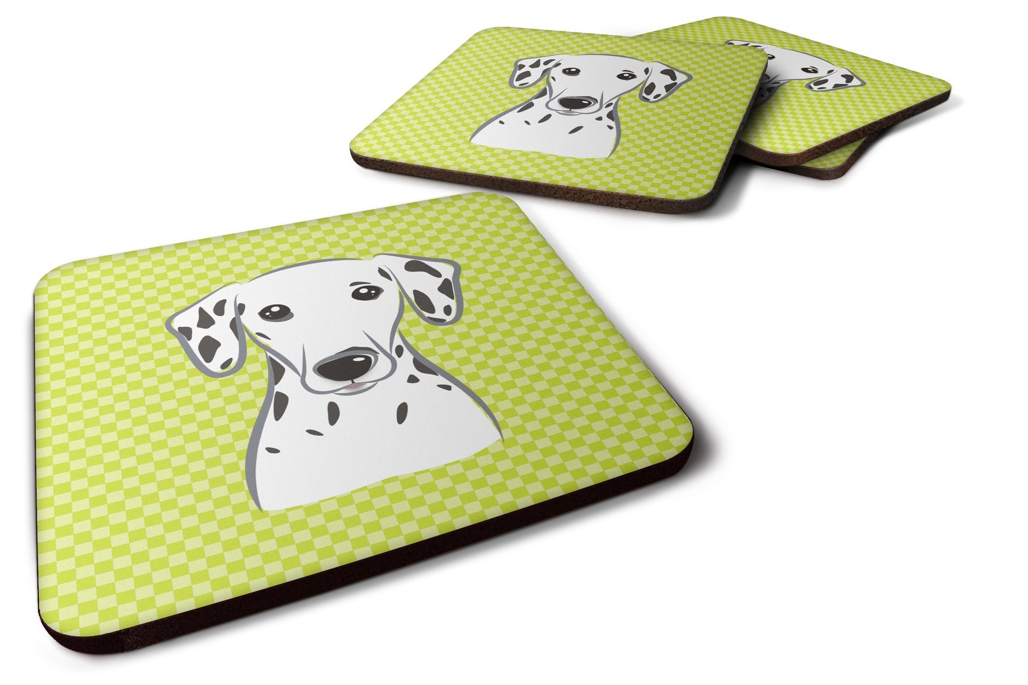 Set of 4 Checkerboard Lime Green Dalmatian Foam Coasters BB1272FC - the-store.com